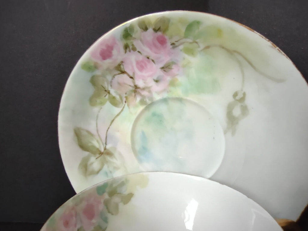 Haviland Limoges Gold Trim Pink Roses Teacup and Saucer IMPERFECT (lot 703)