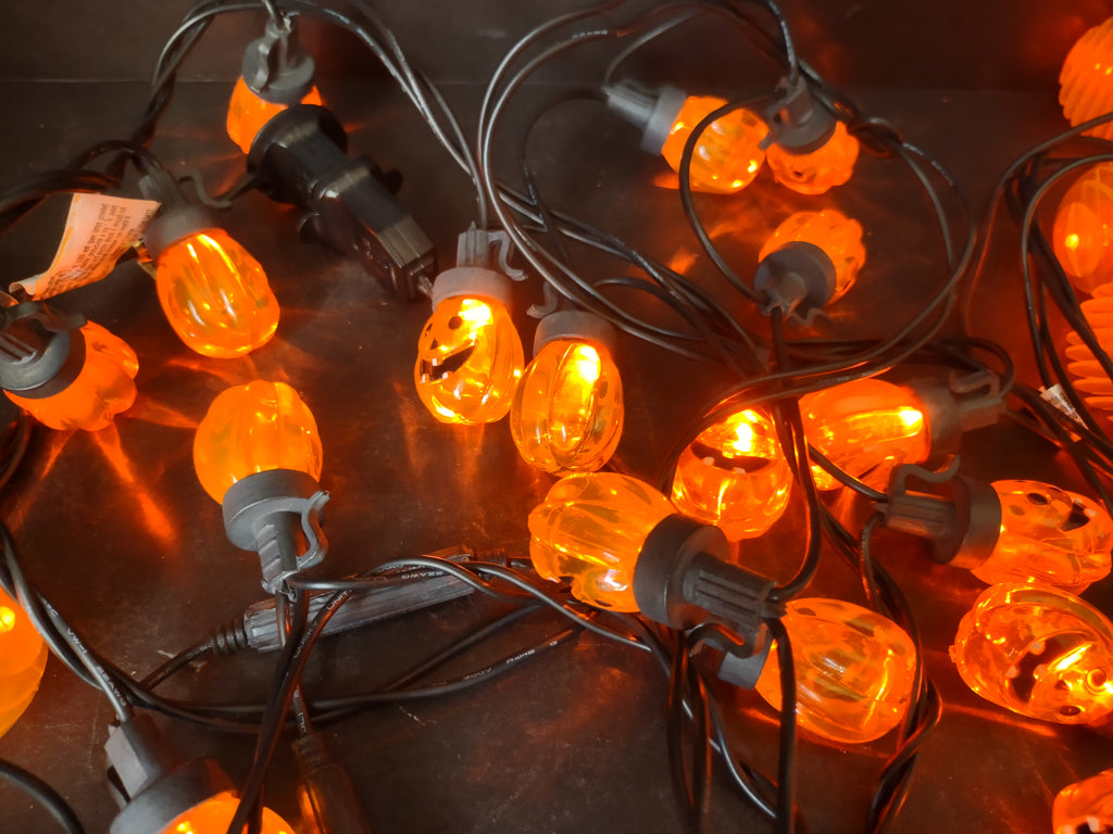 Halloween Lights String x 3 Jack-O-Lantern Pumpkin Orange (lot 3018j)
