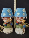 Vintage Christmas Winter Snowman Lamps Snowflake Shades (Lot 3771)