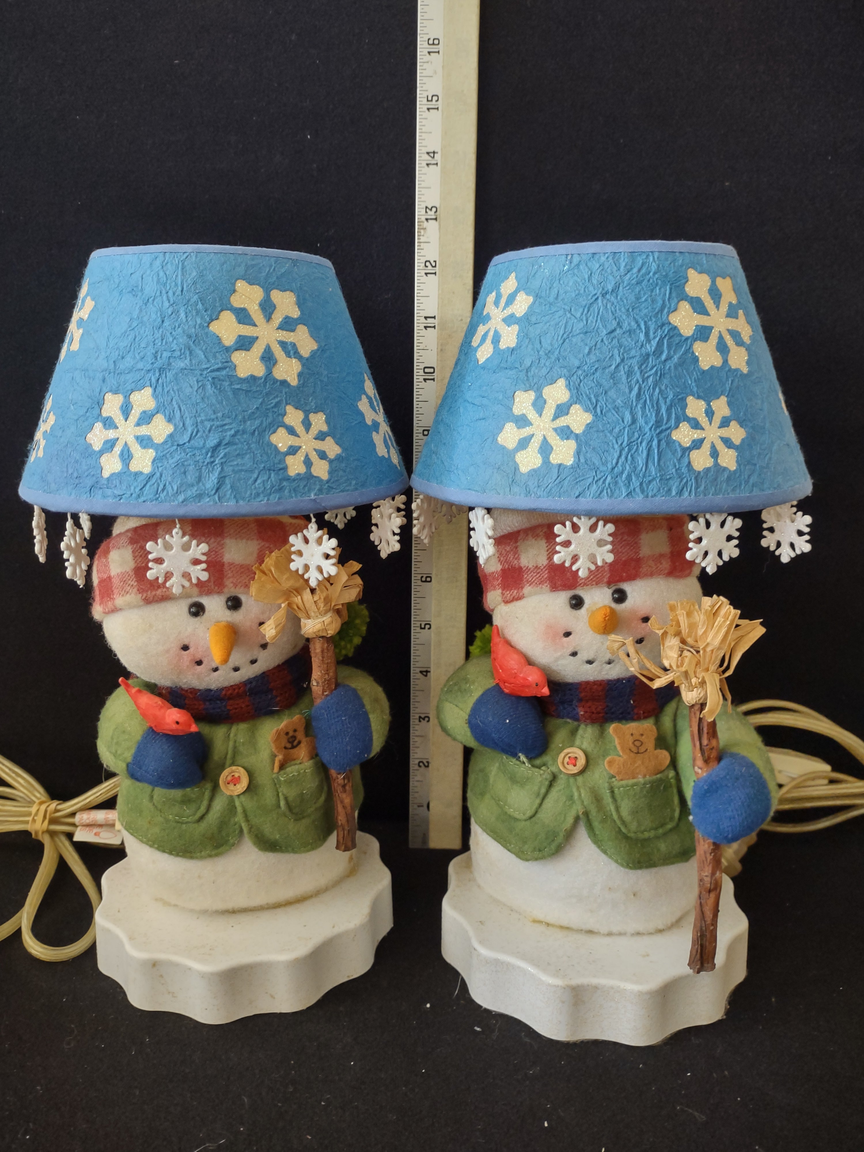 Vintage Christmas Winter Snowman Lamps Snowflake Shades (Lot 3771)