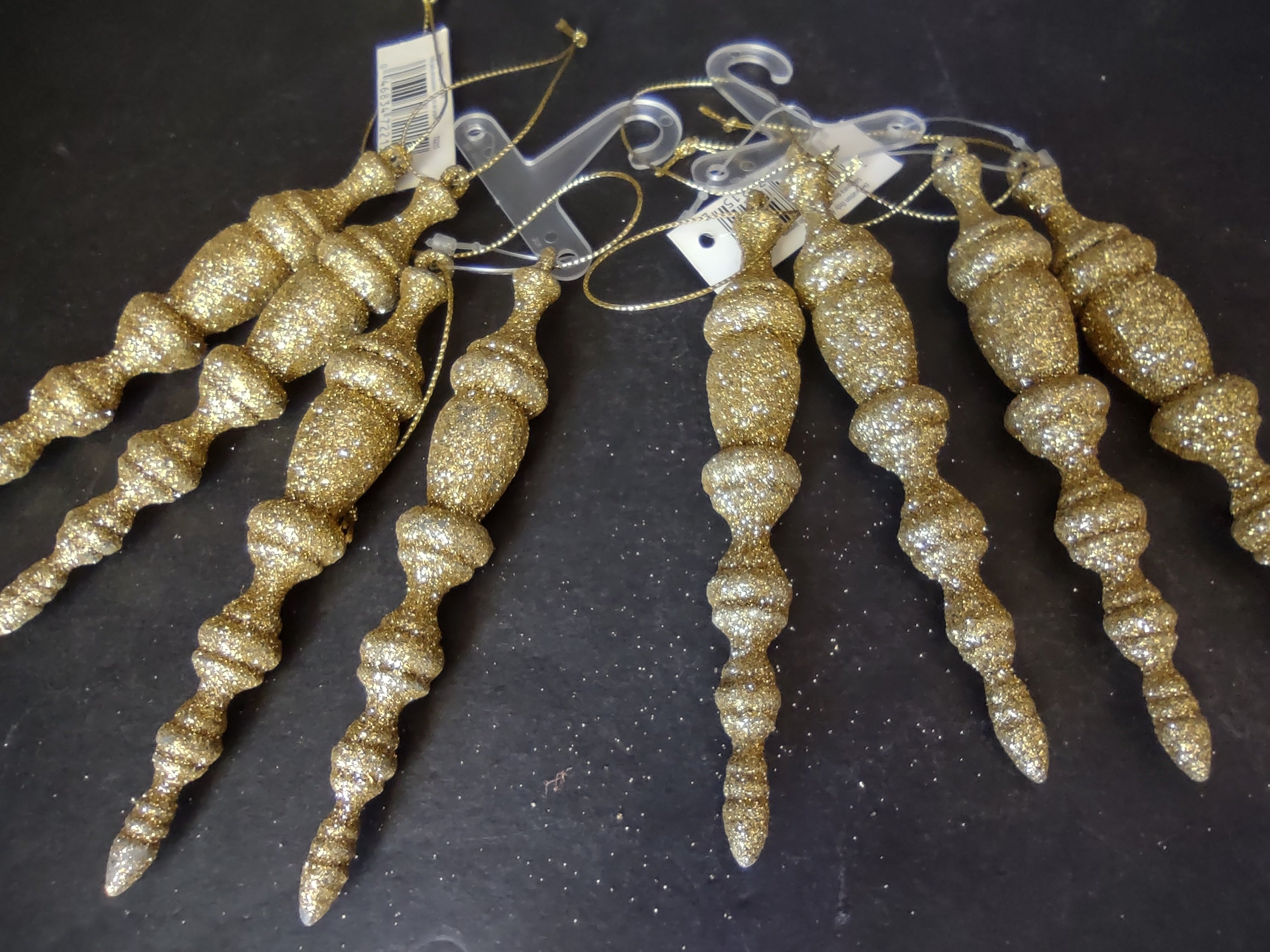 Set of 12 Christmas Ornaments Icicles Golden Sparkly (lot 1750 )