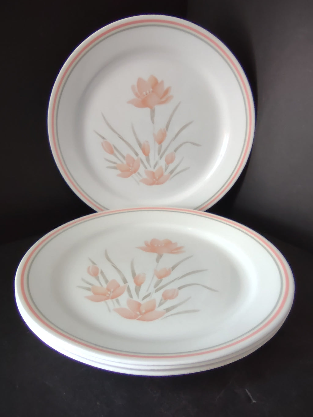 Corelle Peach Floral Dinner 10" Plate x 4 Some Scratches (lot 2964c)
