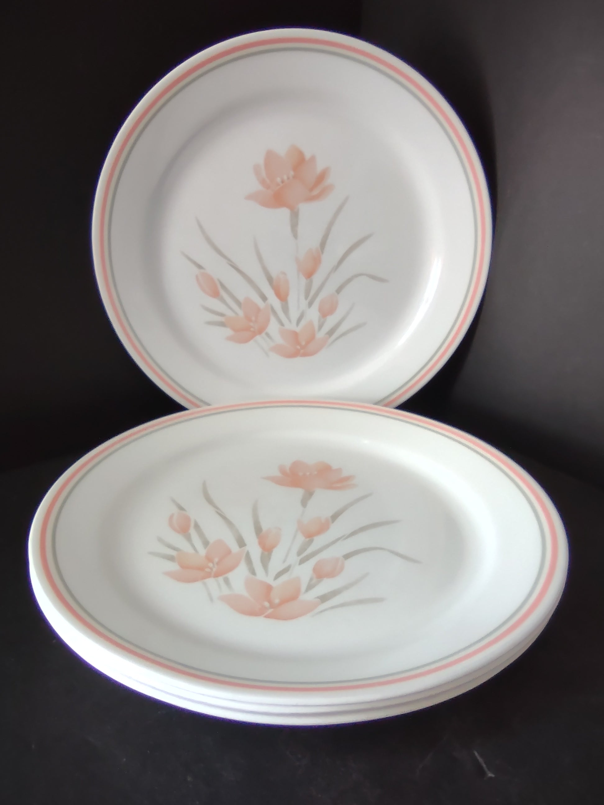 Corelle Peach Floral Dinner 10" Plate x 4 Some Scratches (lot 2964c)