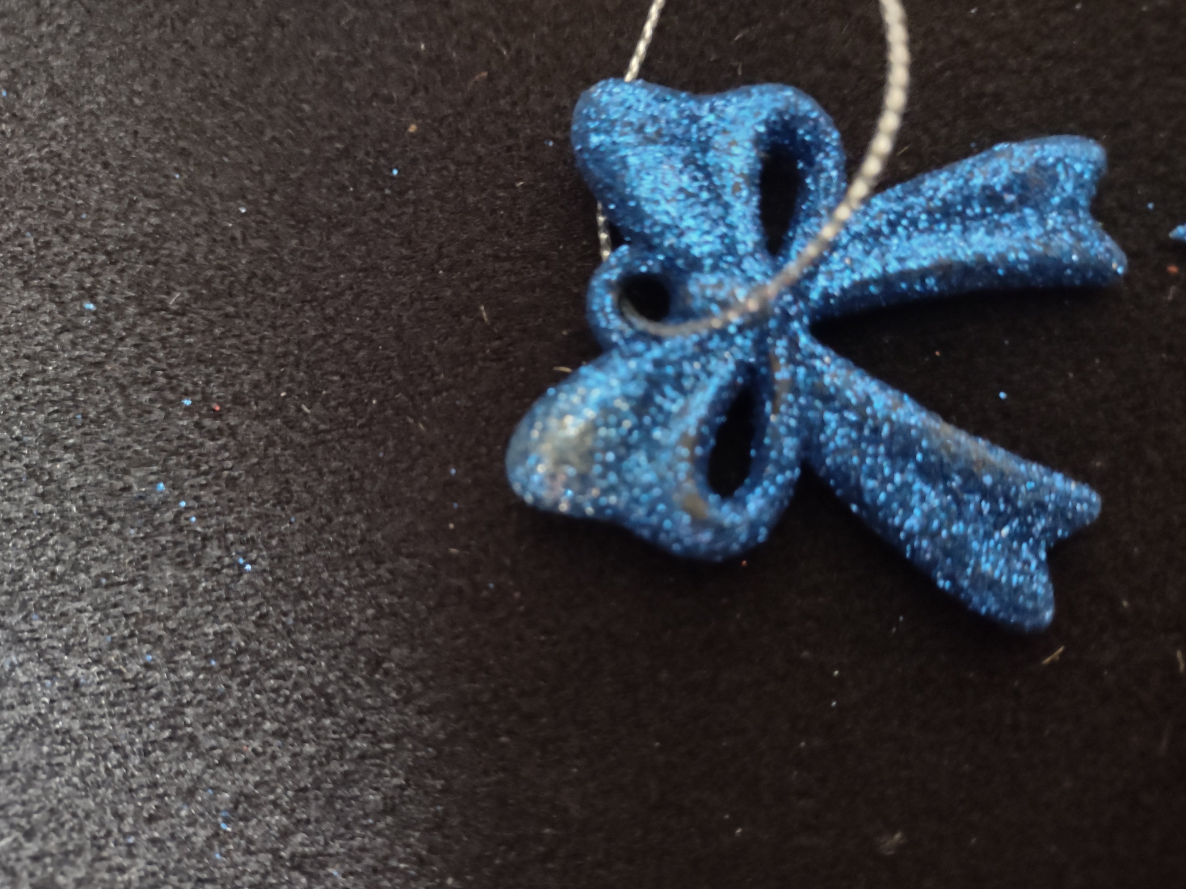 Vintage Christmas Ornament 20 Small Blue Glitter Bows 1.5 x 1.5 in ( Lot 4765)