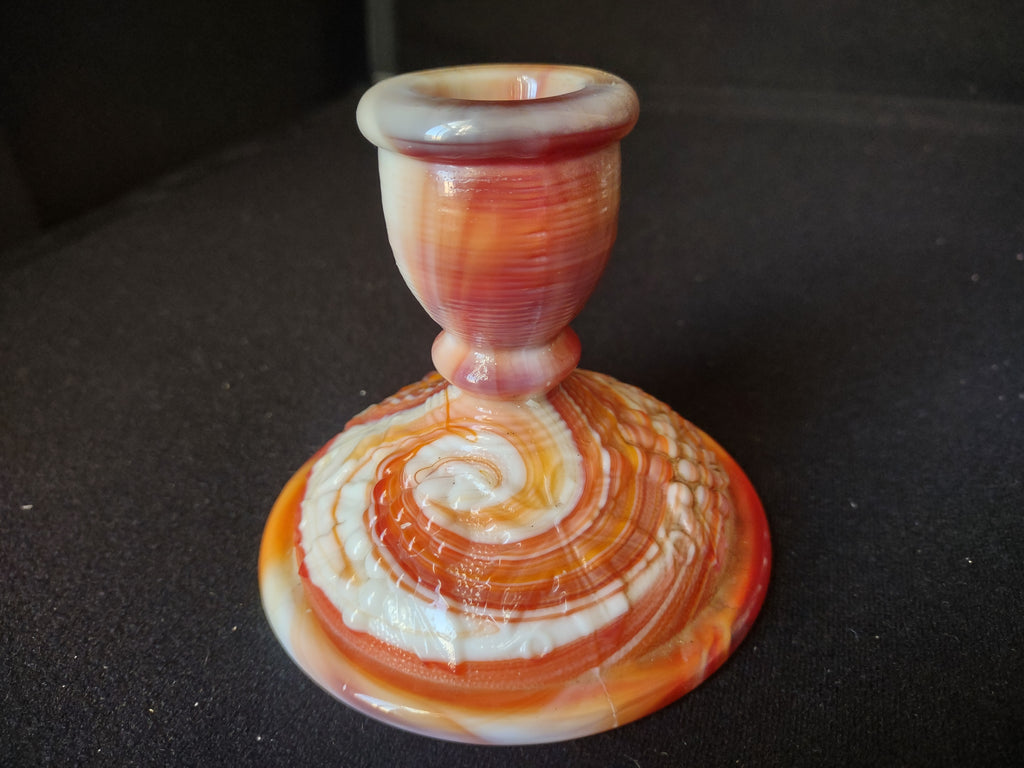 Vintage Indiana Glass Candle Stick Holder Milk Glass Marbled 3" (lot 2737)