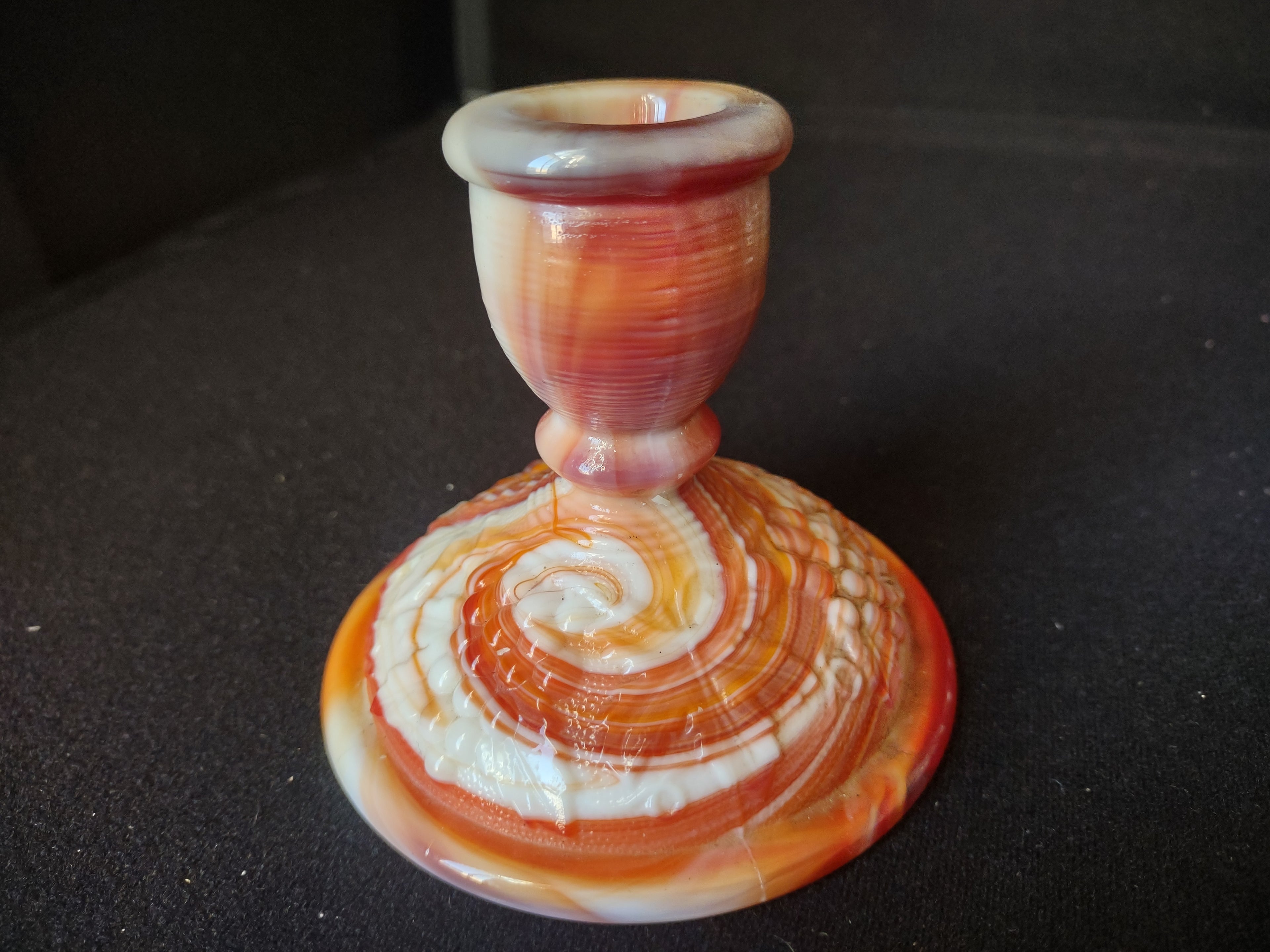 Vintage Indiana Glass Candle Stick Holder Milk Glass Marbled 3" (lot 2737)
