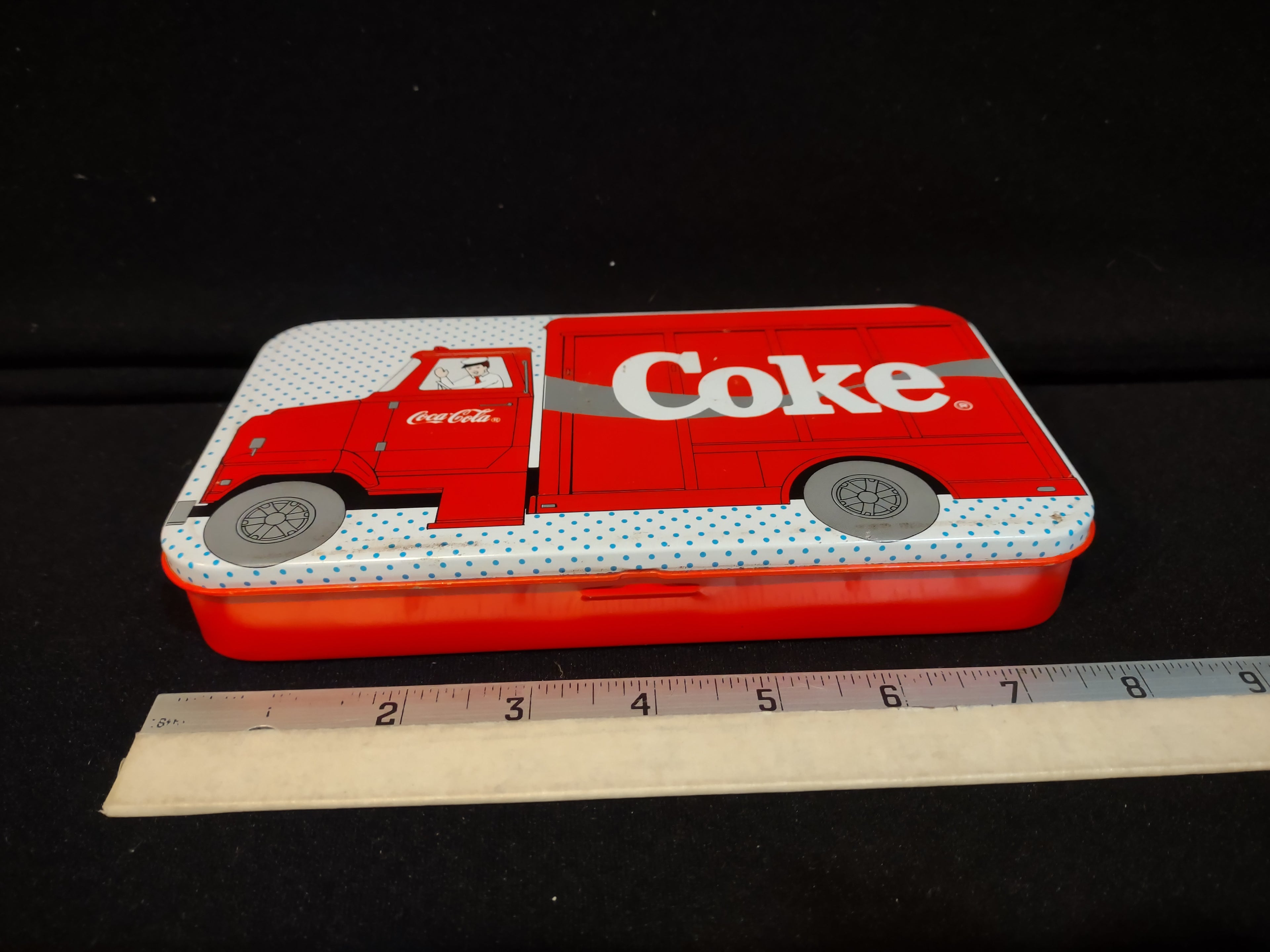 Vintage Coca-Cola Tin Red Truck Pencil Boc Some WEAR (lot 5420)