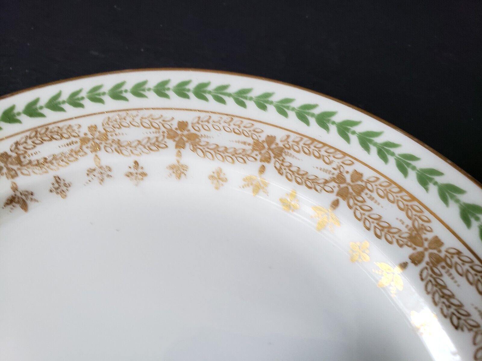 JP Limoges France Gold Trim Green Laurel 6-1/4" Bread/Butter Plate (588)