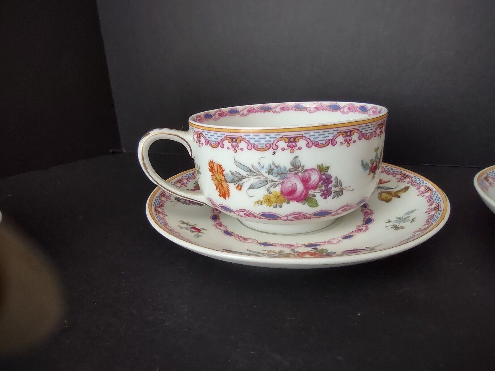 GDA Limoges France Wright Tyndale Van Roden 4 x Teacup & Saucer Pink (lot 739)