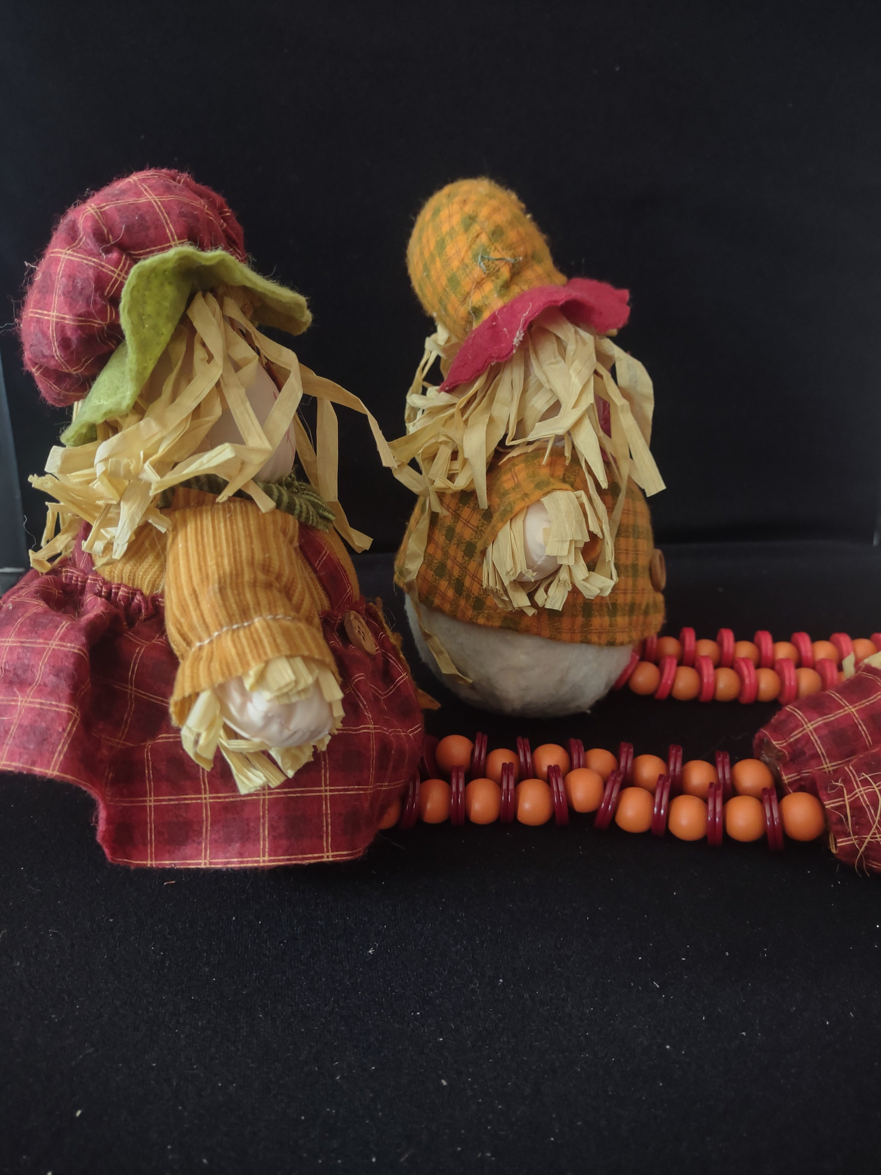 Vintage Thanksgiving/Halloween/Fall Seated Scarecrows Set Of Two (Lot 3375)