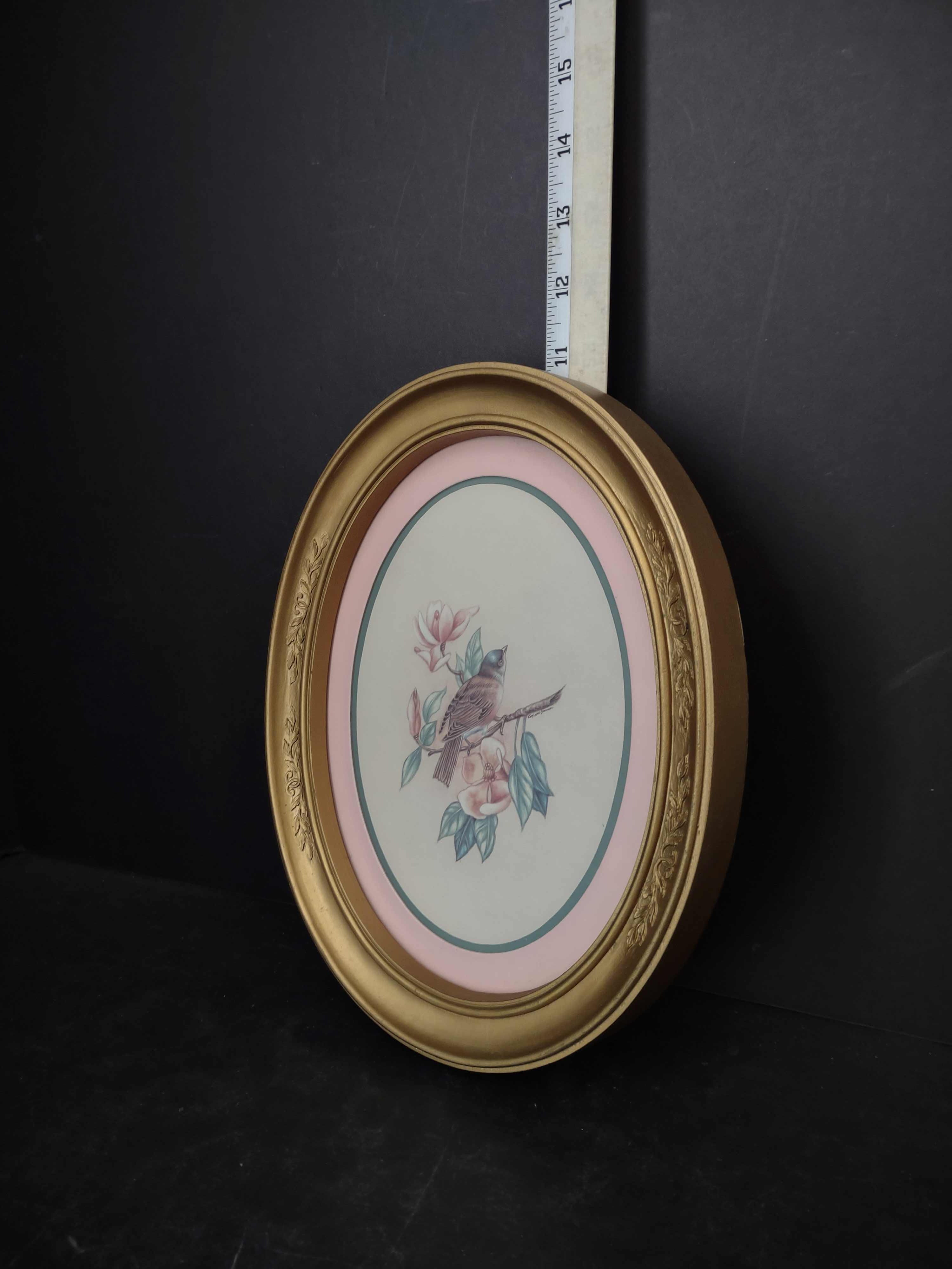 Vintage Homco Home Interiors Oval Bird Print Picture (lot 2581c)