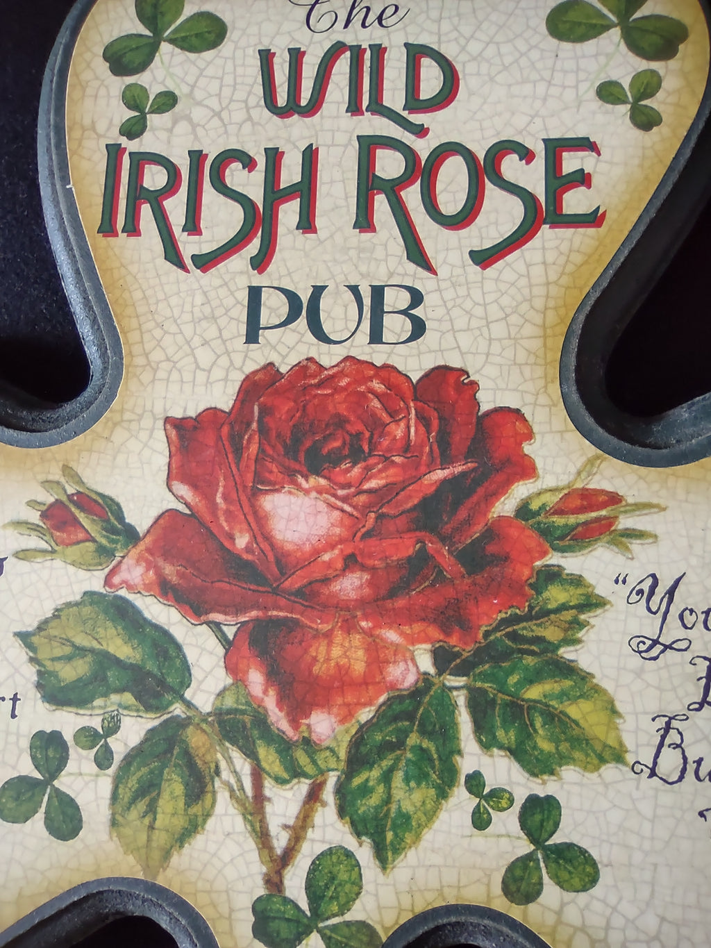Vintage Wooden Wall Hanging Wild Irish Rose Pub Shamrock Shaped (Lot 5197t)