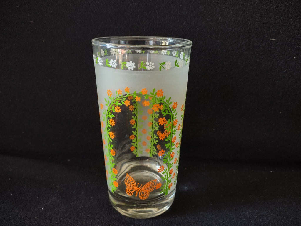 Vintage MCM Libbey Butterfly Tumbler Drinking Glass x 4 (lot 5174)