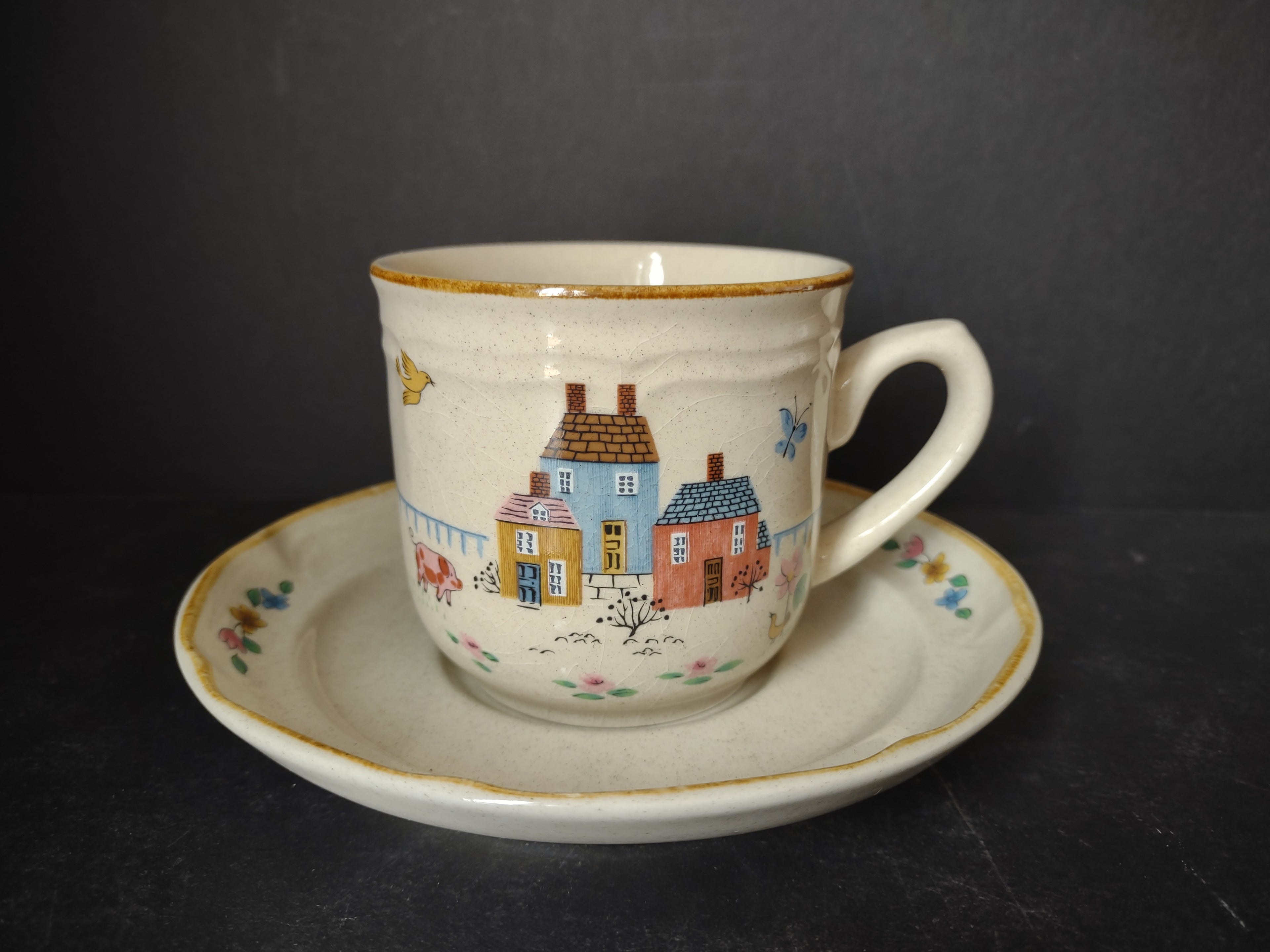 Vintage Heartland Village Tea Cup and Saucer Cottage Country (lot 2894c)