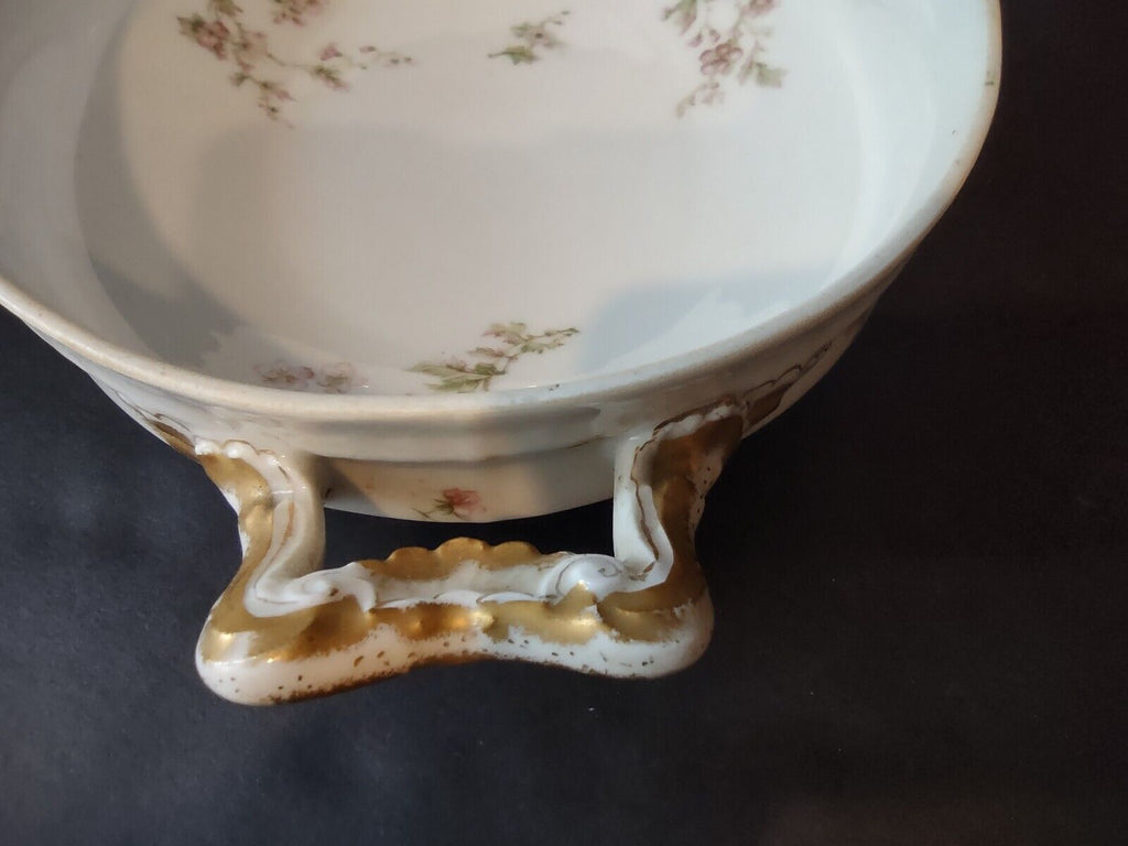 Haviland Limoges France Serving Bowl Gold Handles Red FLower Blossoms (lot 555)