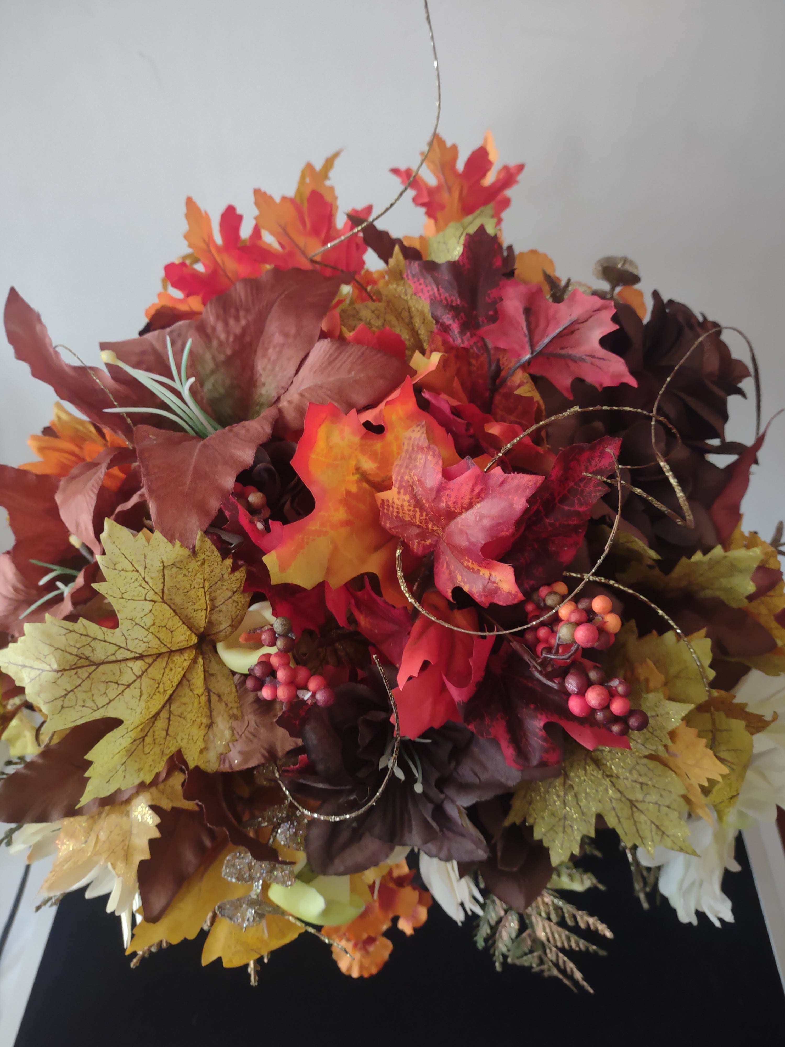 Thanksgiving/Fall Artificial Flower Centerpiece Hurricane Shaped Vase(Lot 3369)