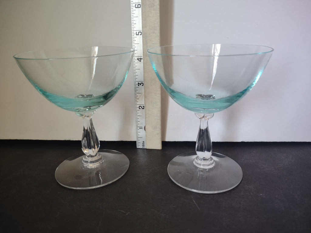 Set of 2 Fostoria Rharsodia Turquoise 4 1/2" Champagne Sherbet Glass (lot 2714)