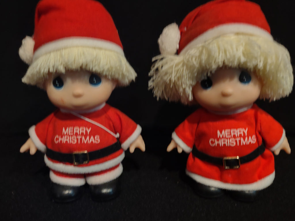 Vintage Christmas Precious Moments Hi Babies Santa Boy and Girl (lot 2446)