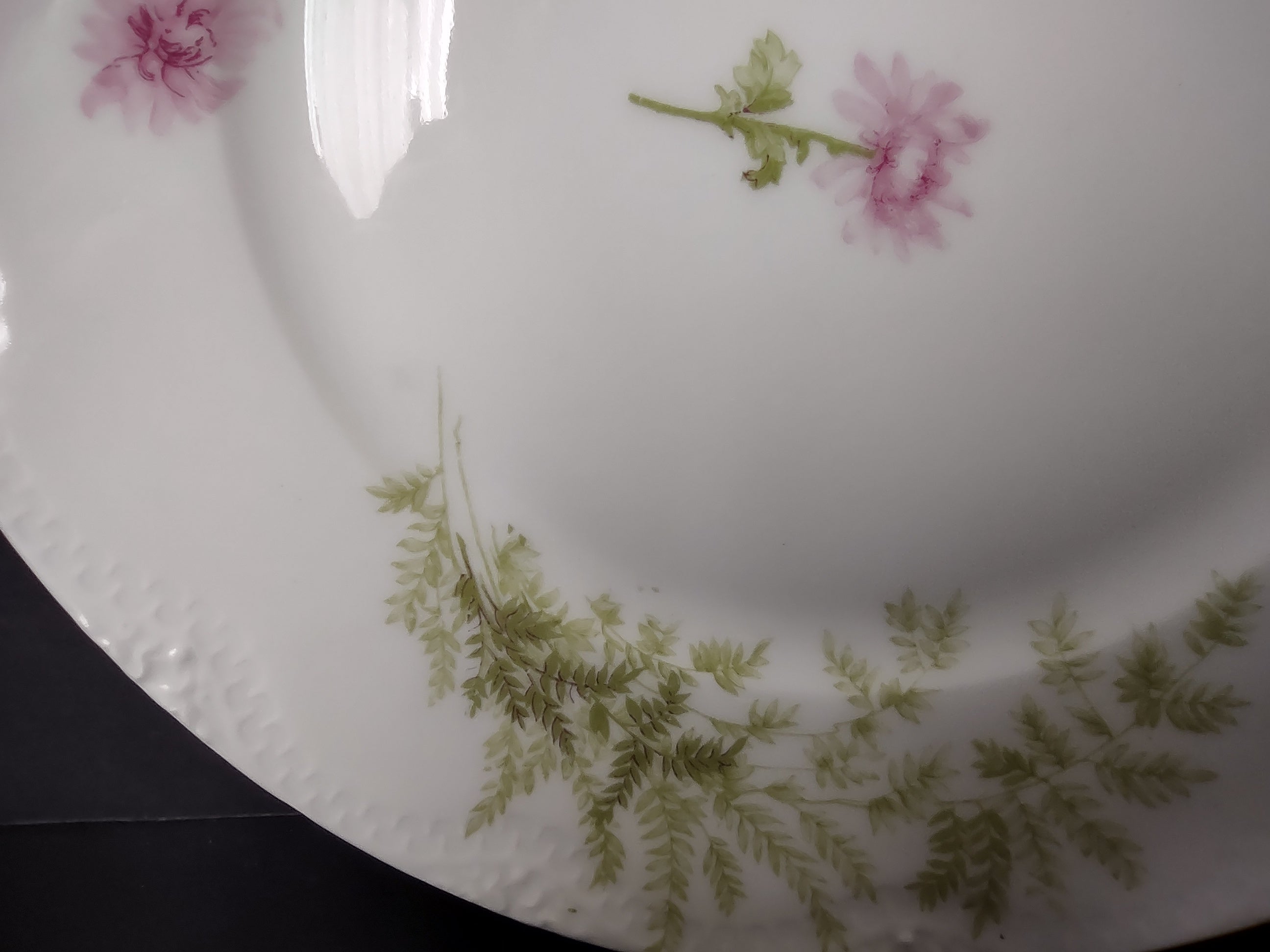Haviland France Limoges Dessert/Salad Plate Pink Flower Fern (lot 975)