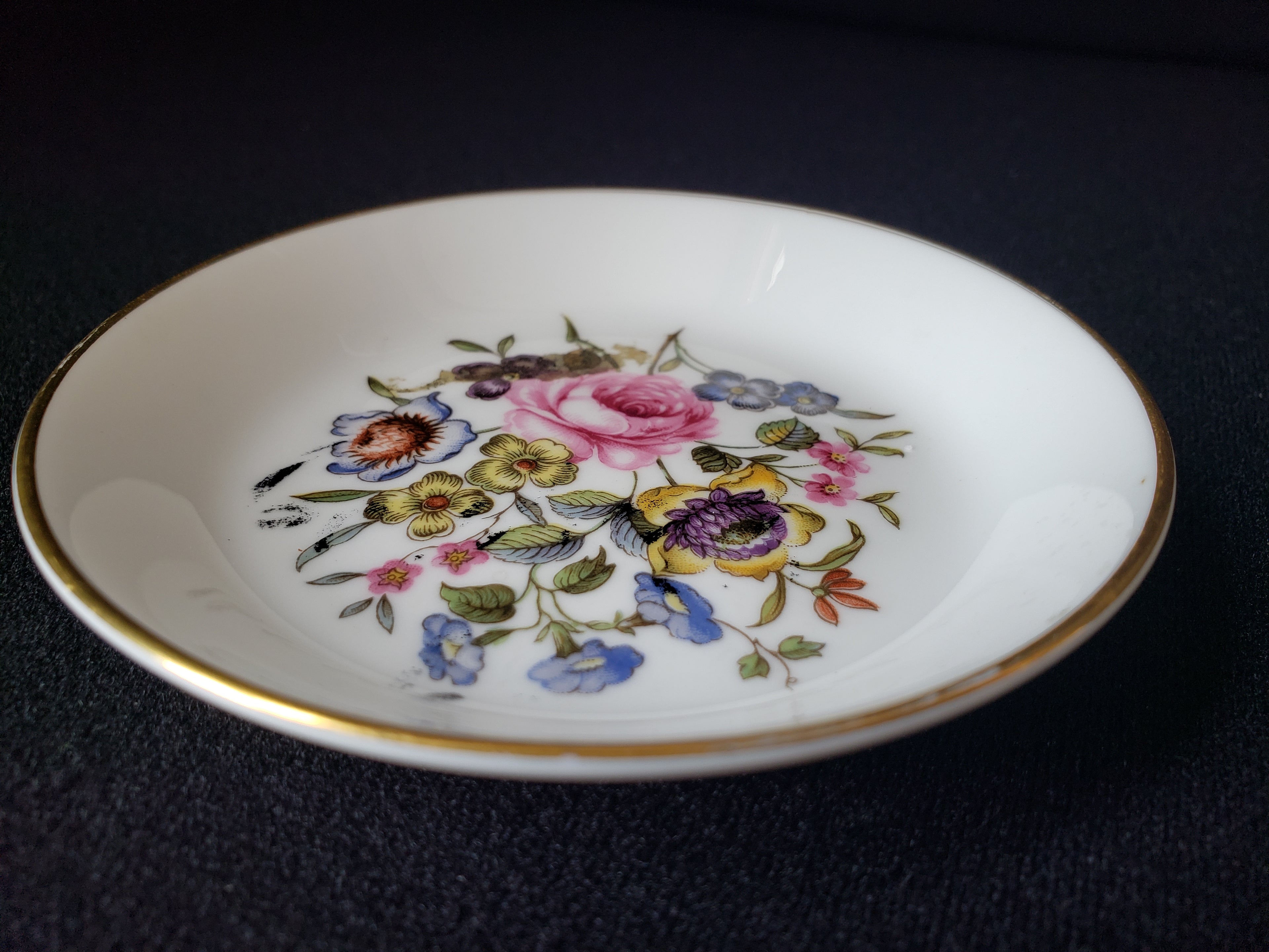 Vintage Royal Worcester Flower Roses Design Coaster Small Dish 4" (lot 2065)