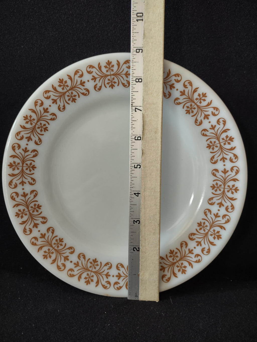 Vintage Milk Glass USA Pyrex Copper Filigree 9" Lunch Plate x 2 (lot 5207)