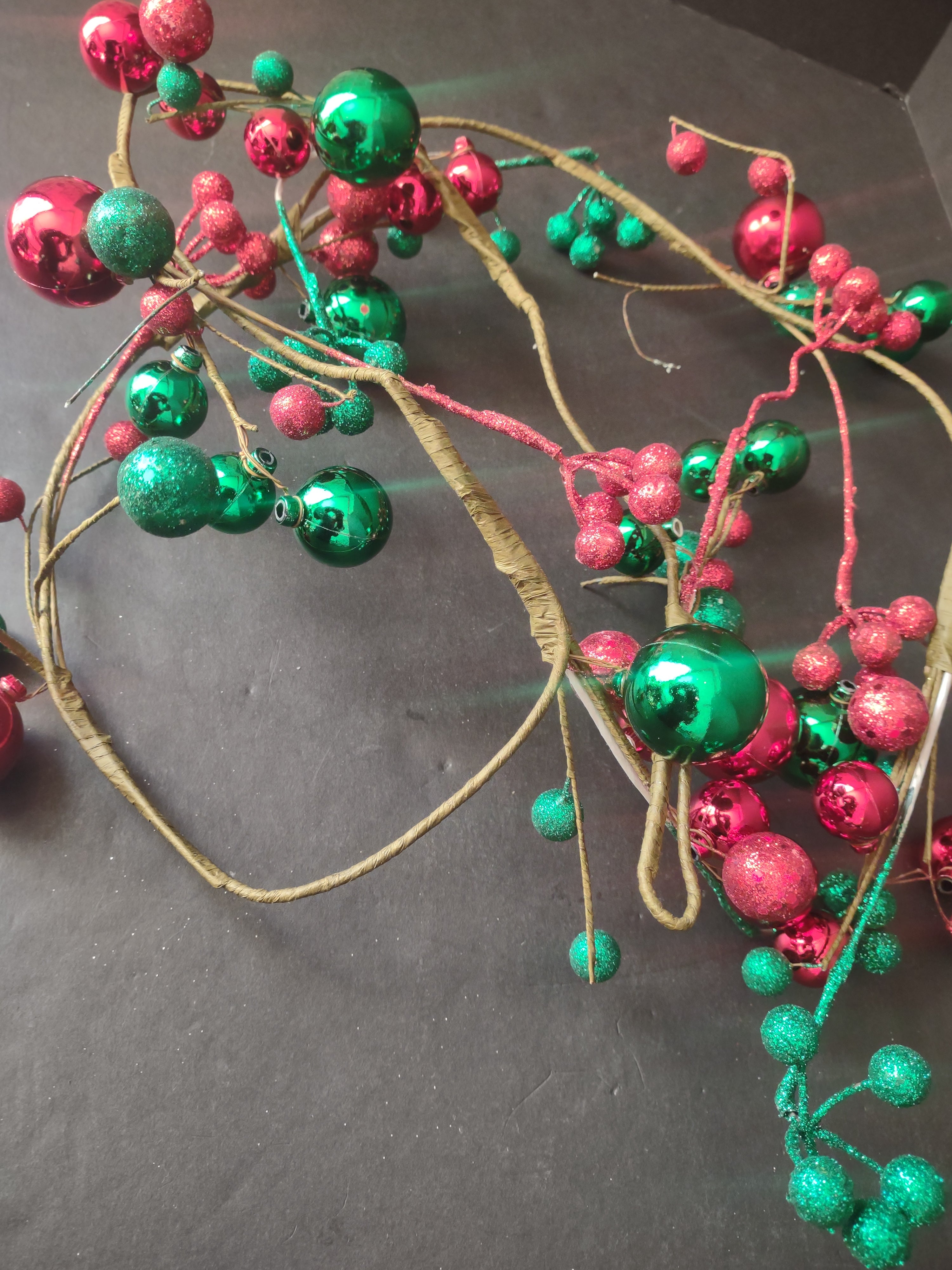 Set 3 Twig Garland 5-1/2 ft Round Ornament Gold Red Green (lot 1268)