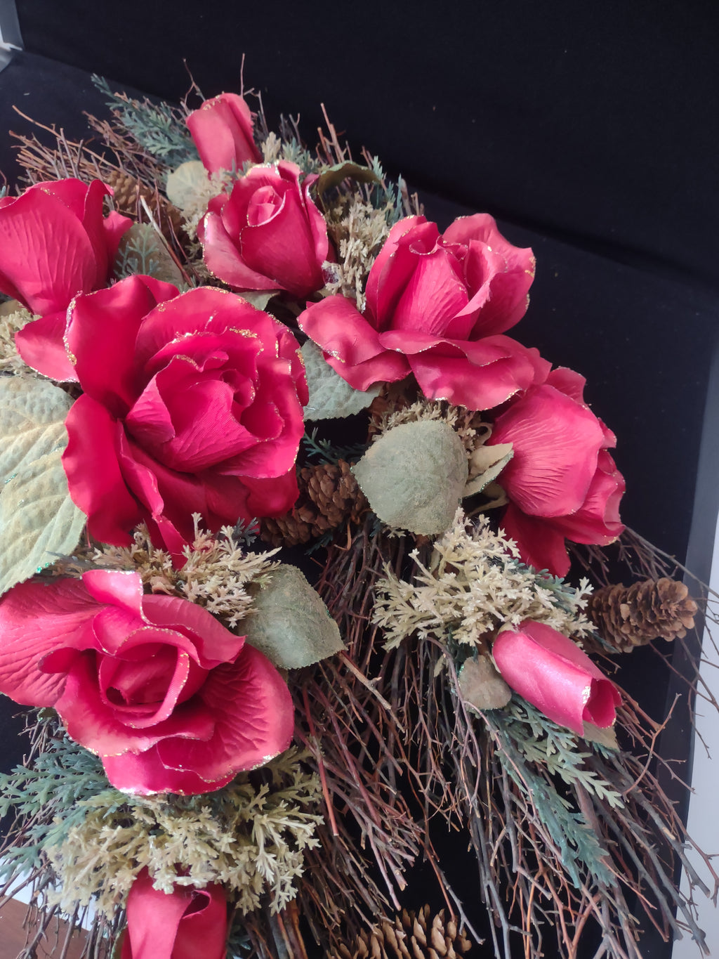 Christmas Rose Twig Pine Cone Swag Set Of 2 (Lot 3481)