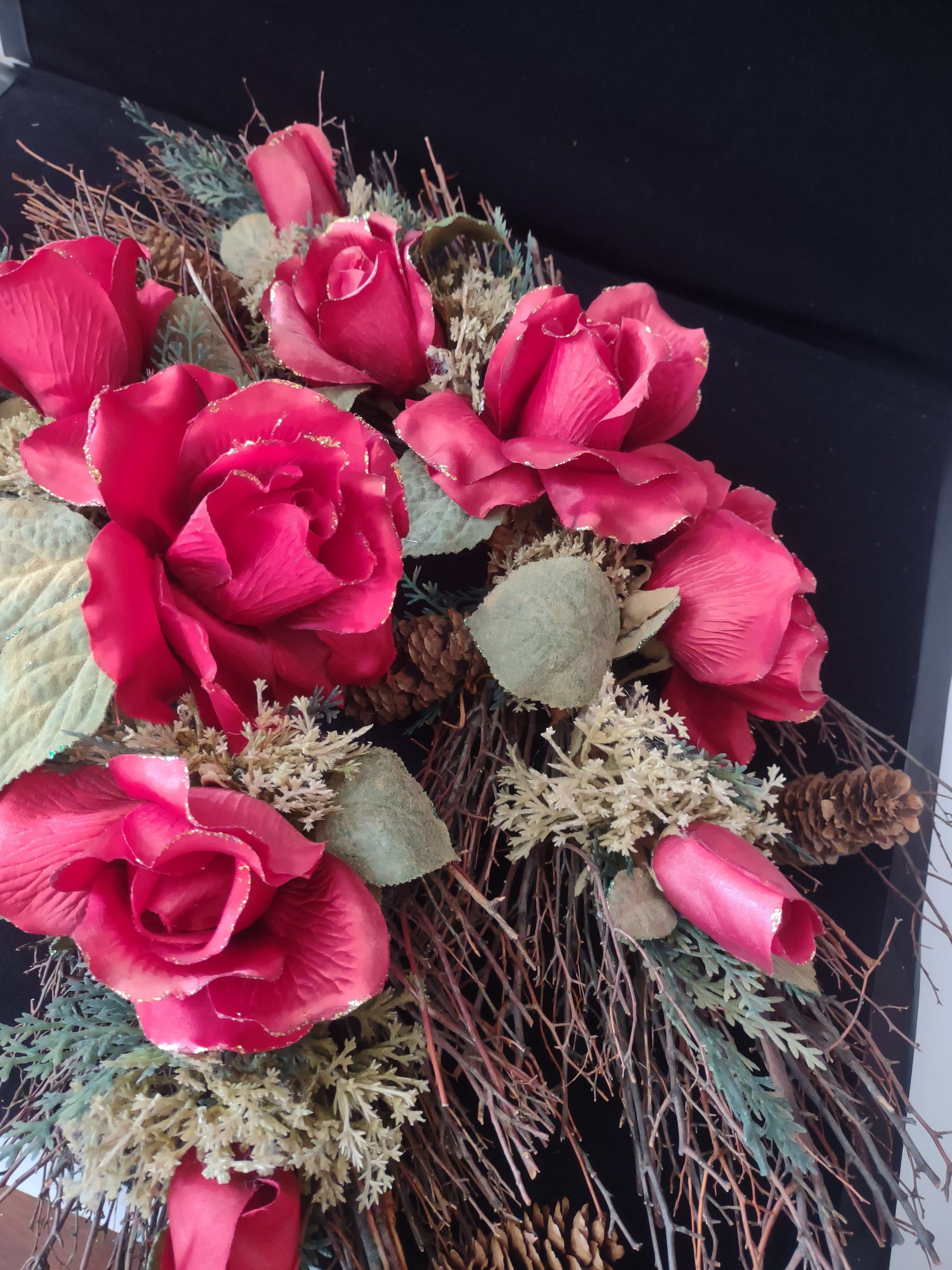 Christmas Rose Twig Pine Cone Swag Set Of 2 (Lot 3481)