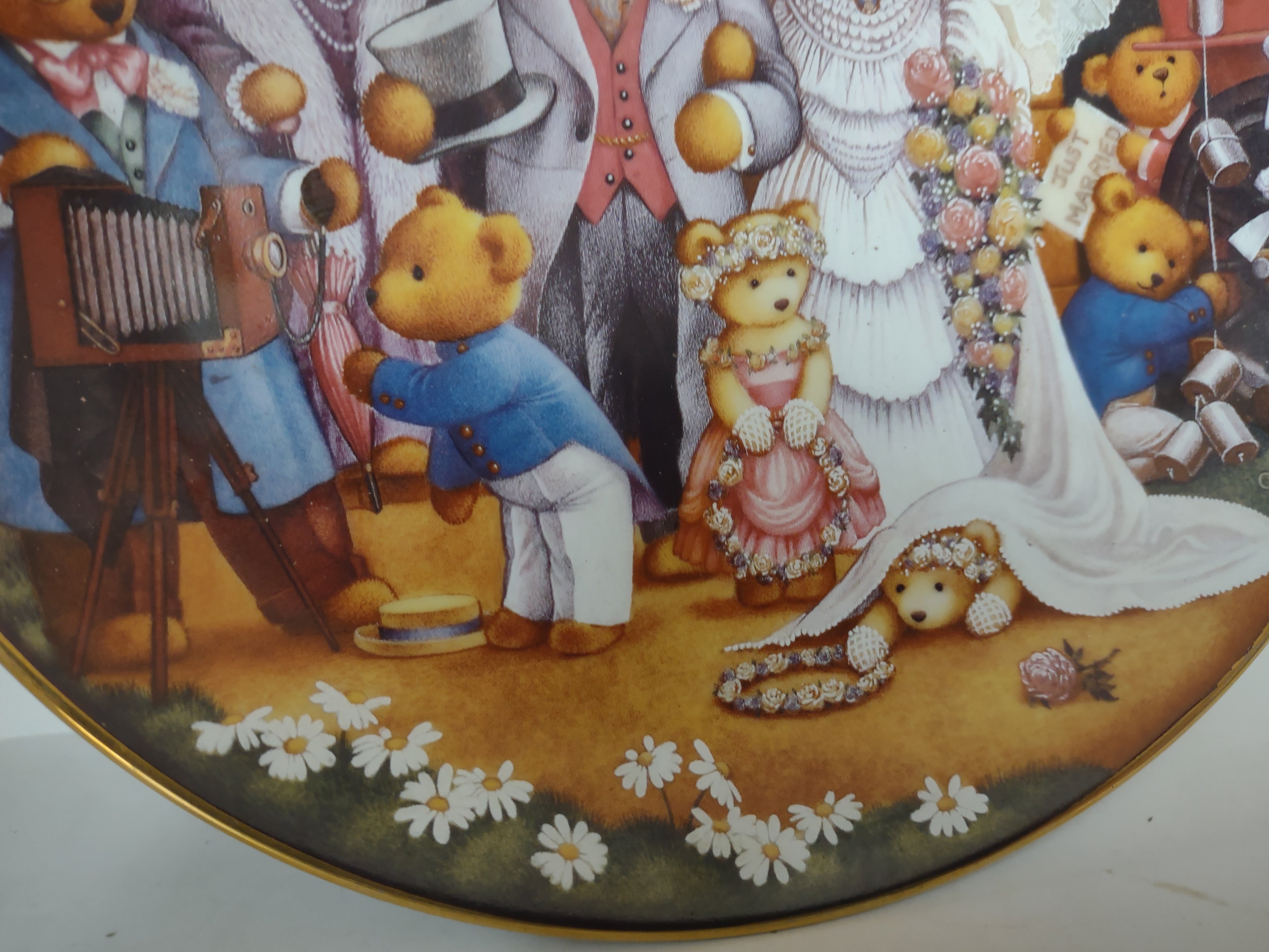 Vintage Wall Plate Franklin Mint Teddy Bear Wedding (lot 2787c)