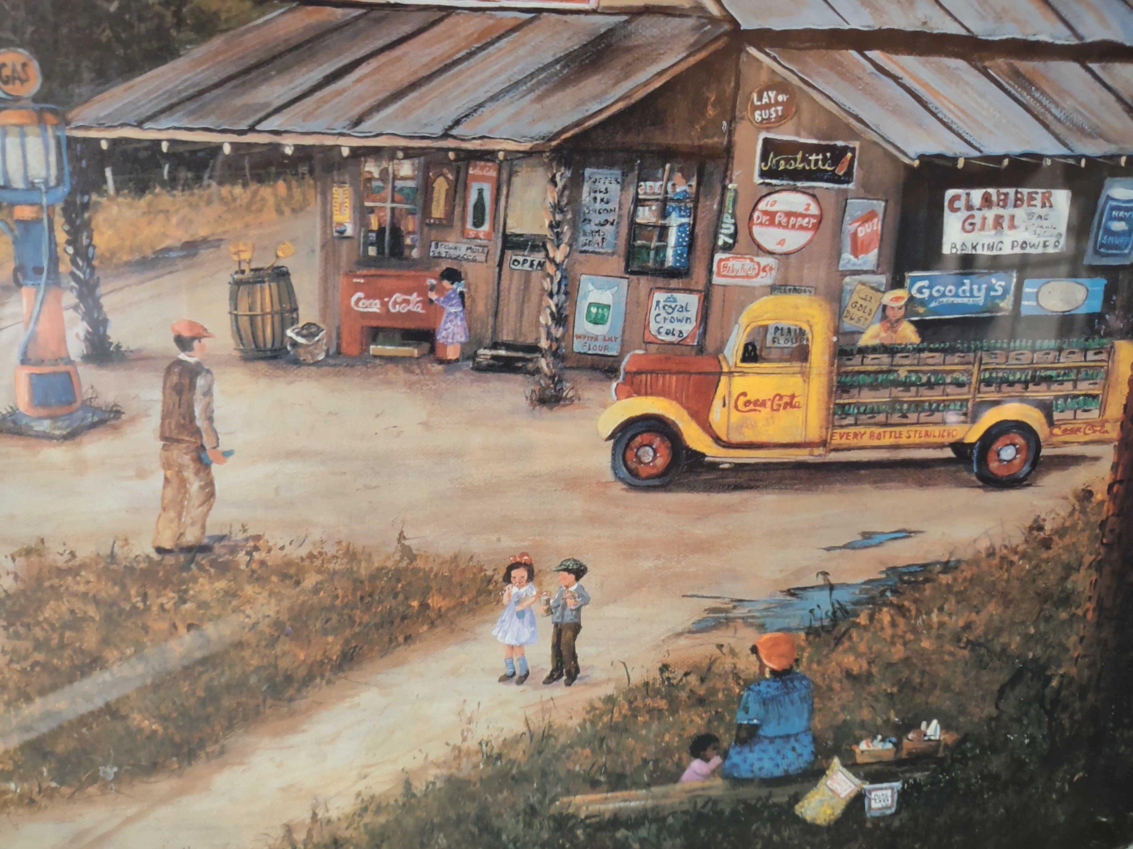 Vintage Coca-Cola Print Picture Old Village Country Store 20"x16" (2580c)
