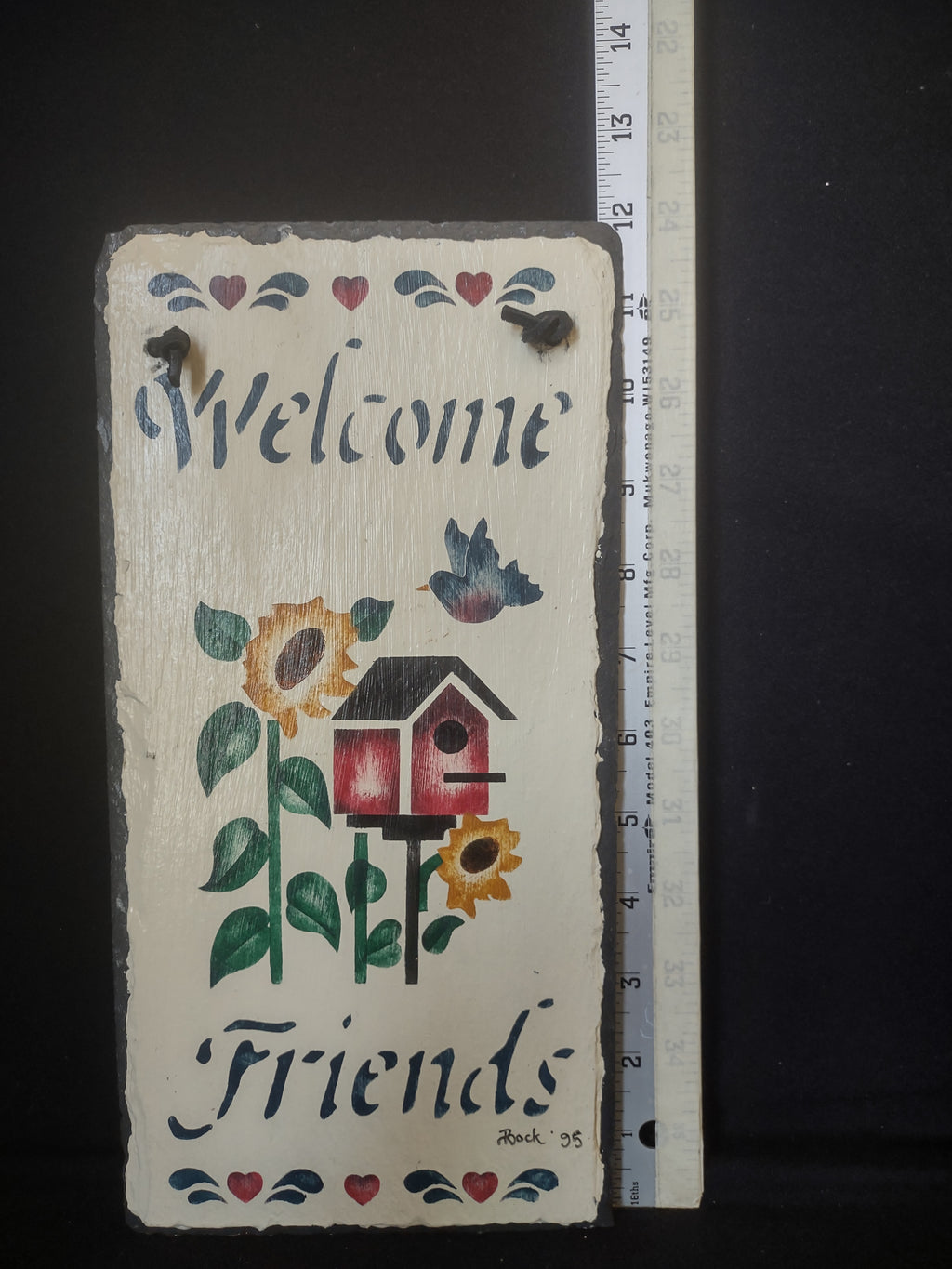 Vintage Slate Stone Painted Welcome Friends Sign 12" x 6" (lot 2683c)