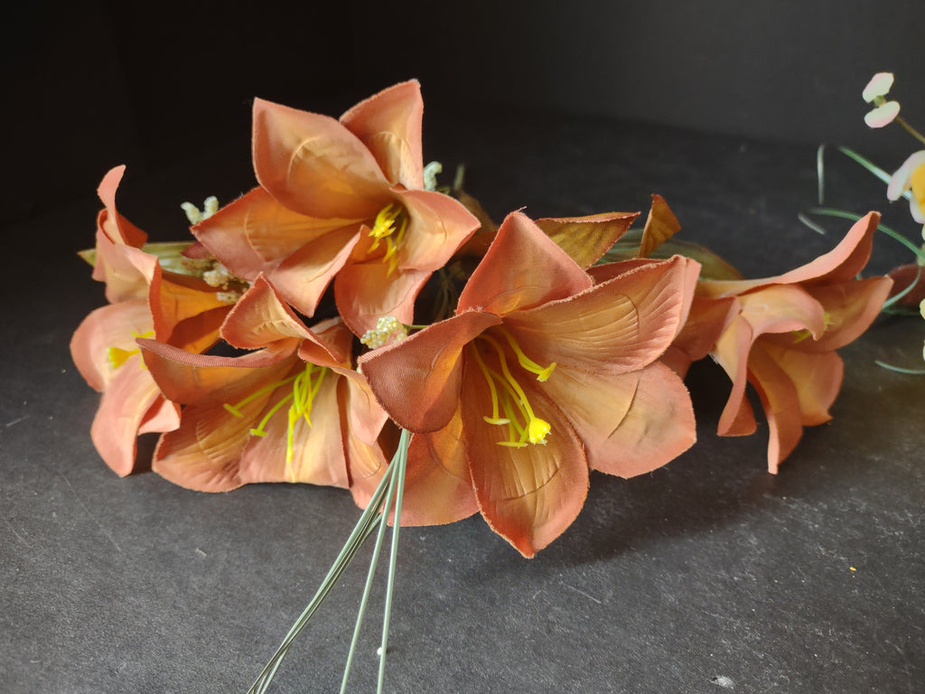 Halloween Thanksgiving Fall Artificial Rose Lilly Mums Twig x 3 (lot 3114)