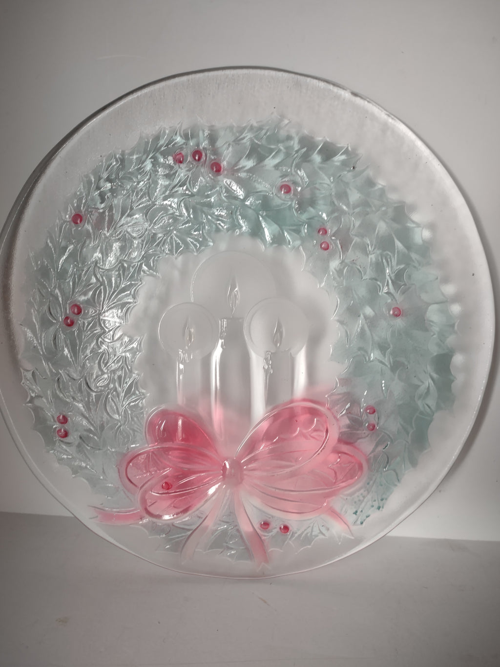 Christmas Wreath Candle Glass Plate Platter LE Smith 13" (lot 2786c)