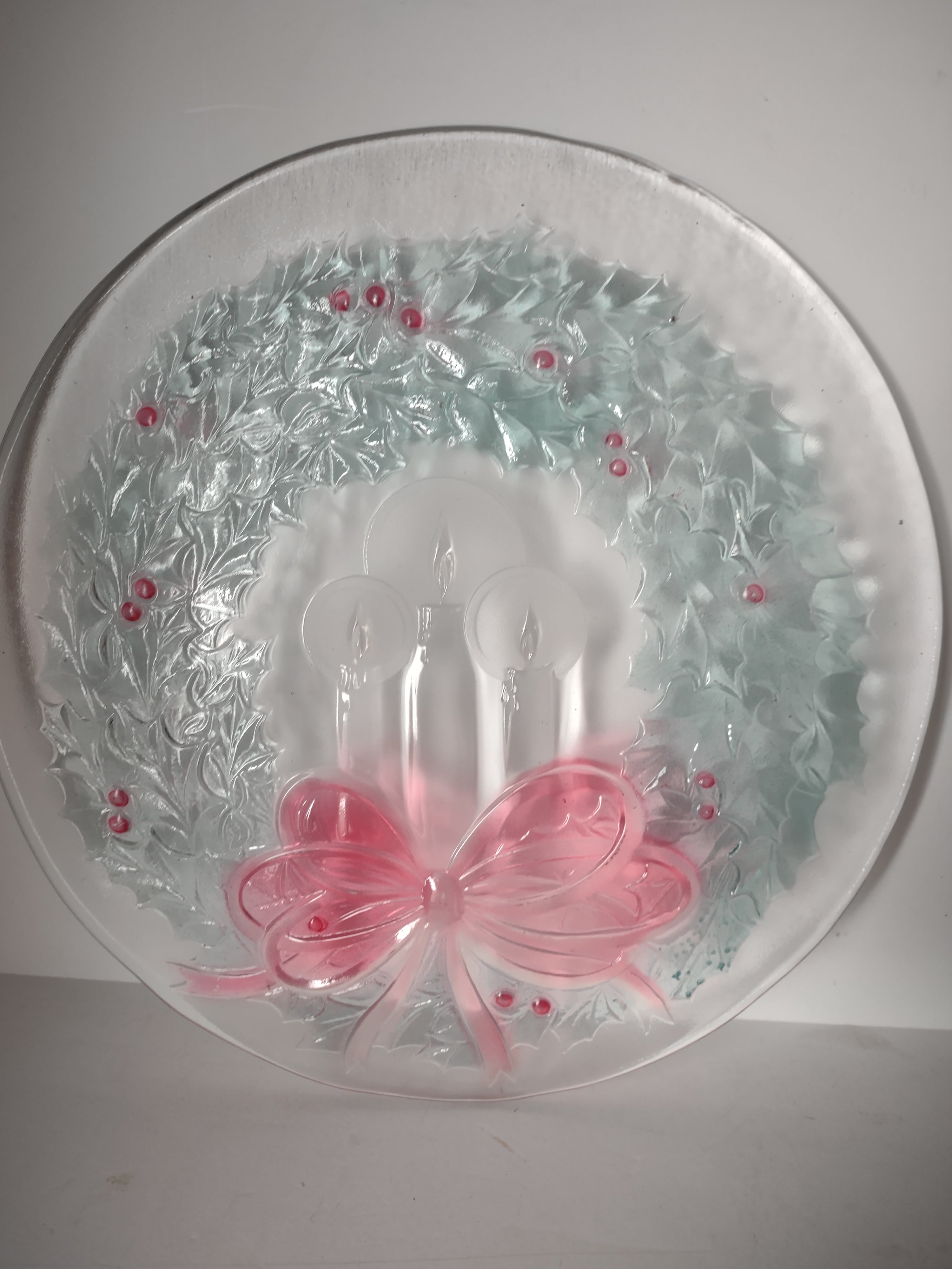 Christmas Wreath Candle Glass Plate Platter LE Smith 13" (lot 2786c)