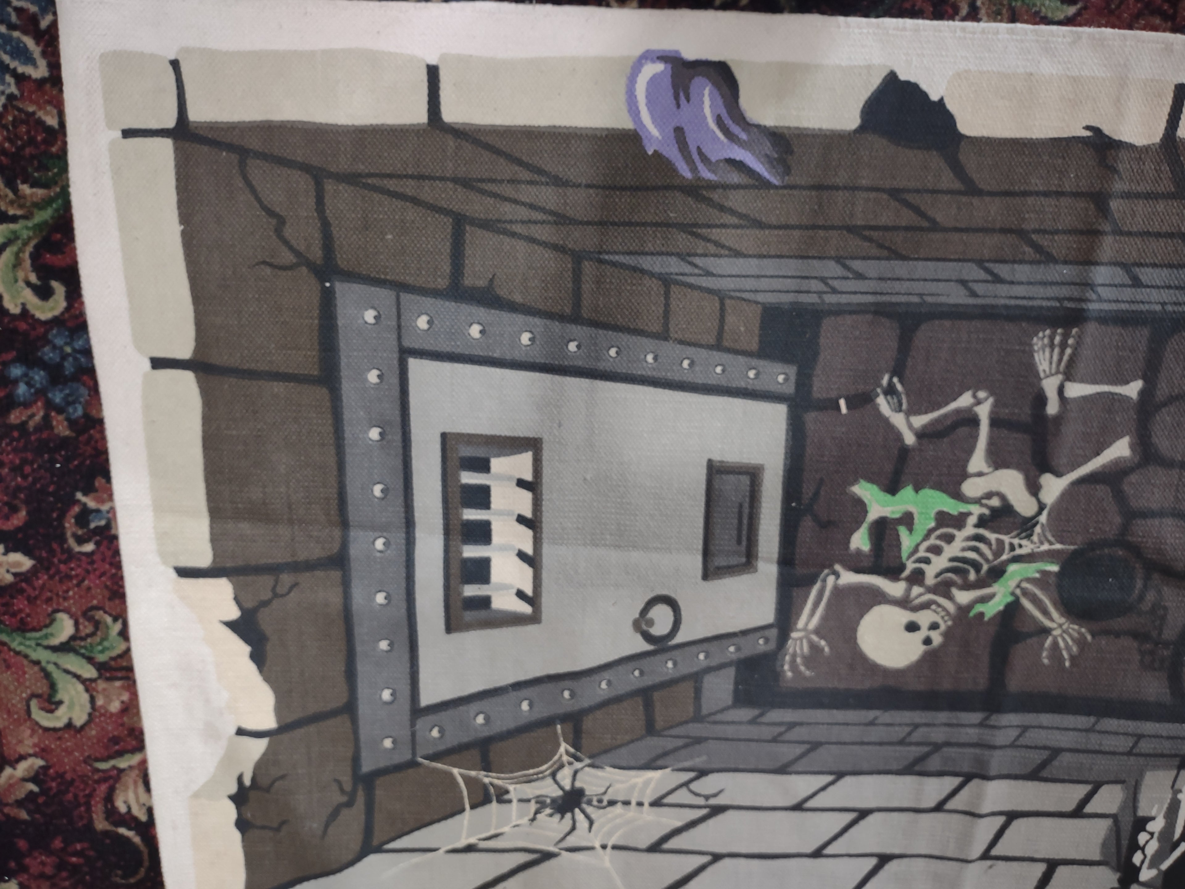 Halloween Accent Rug Skull Skeletons out of Dungeon 60"x36" India (lot 2970j)