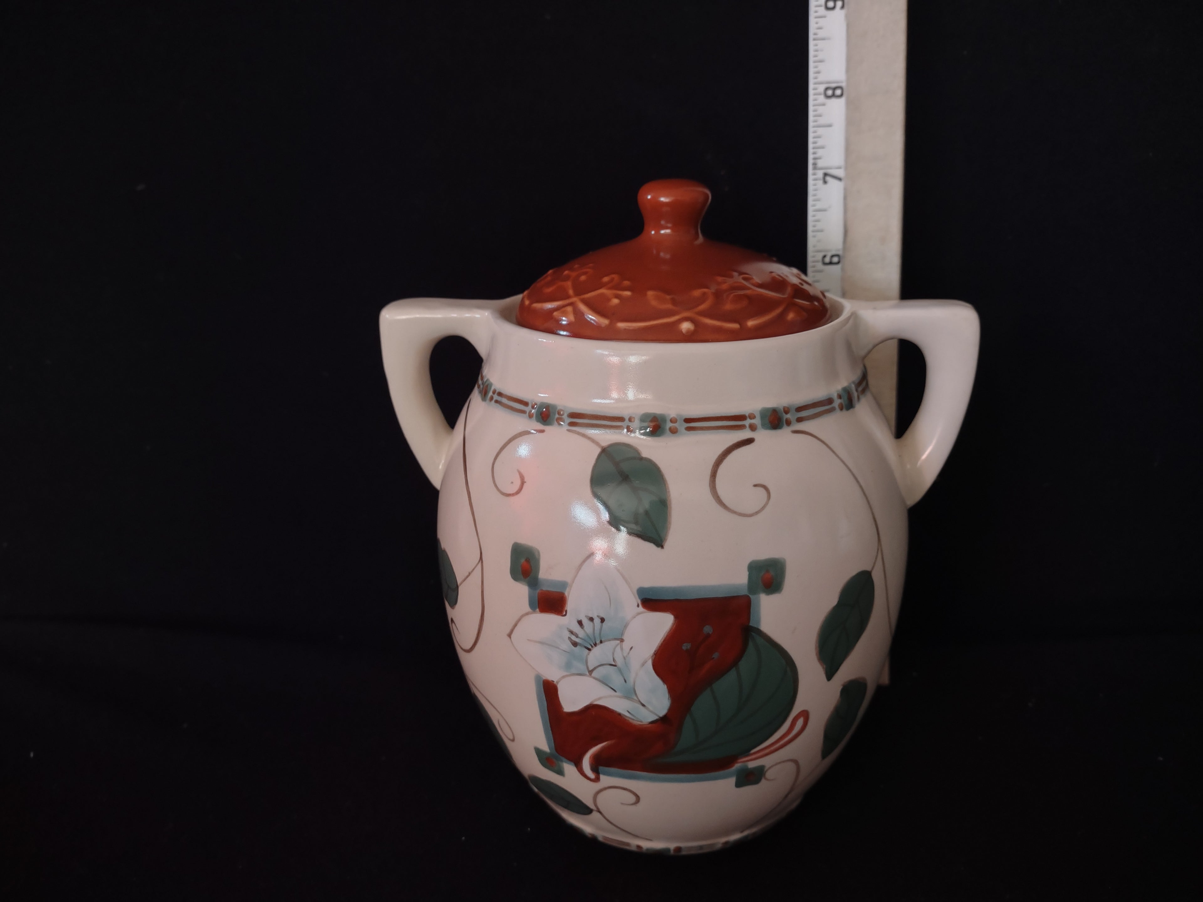 Vintage Pfaltzgraff USA Small Canister Cookie Jar Mission Flower (lot 5274)