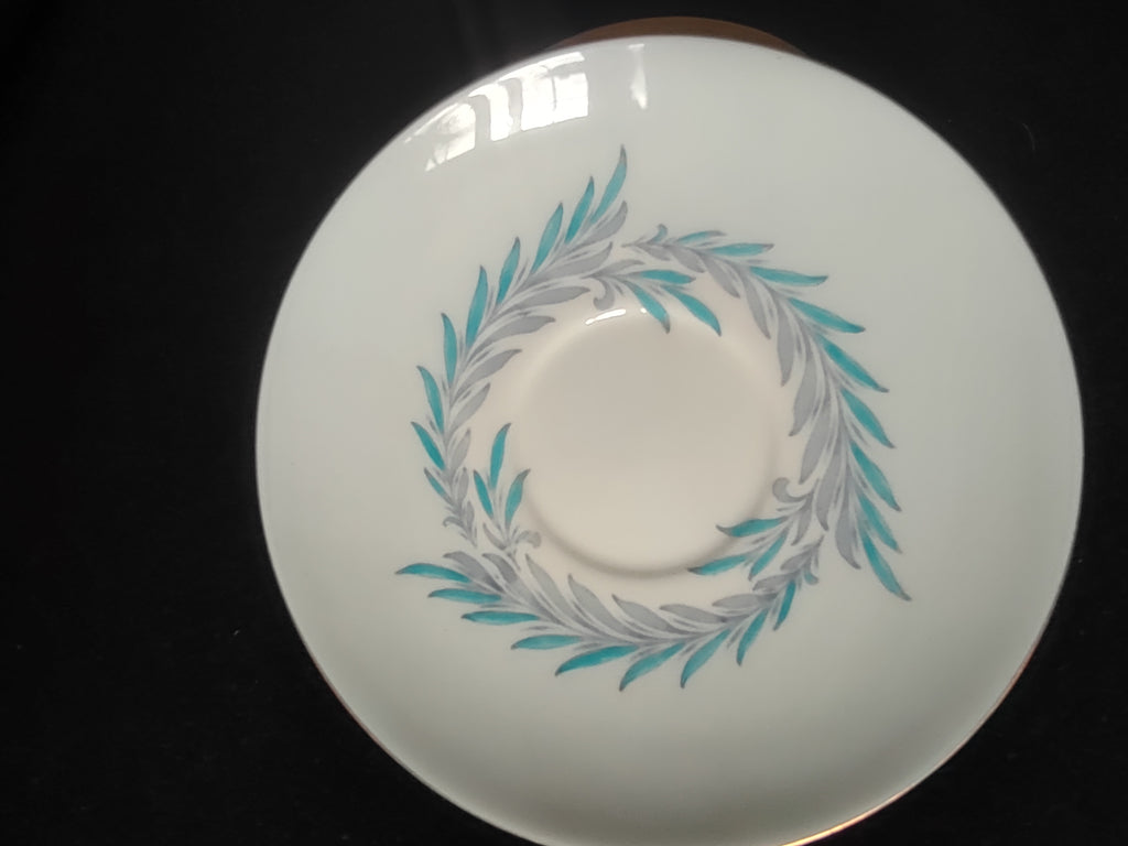 Vintage Minton Malta Blue Saucer Bone China Turquoise Gray Gold Trim (Lot 5513)