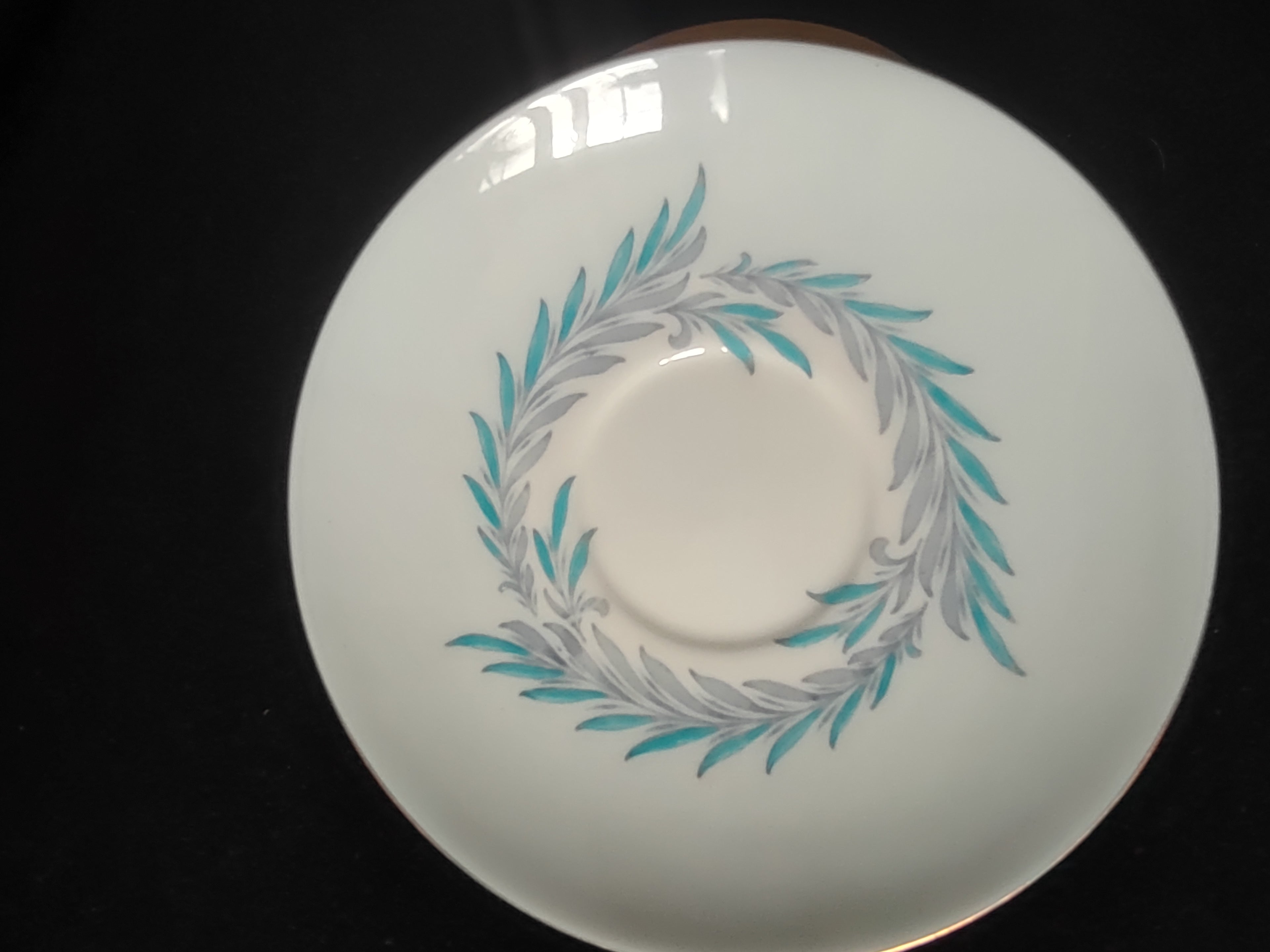 Vintage Minton Malta Blue Saucer Bone China Turquoise Gray Gold Trim (Lot 5513)