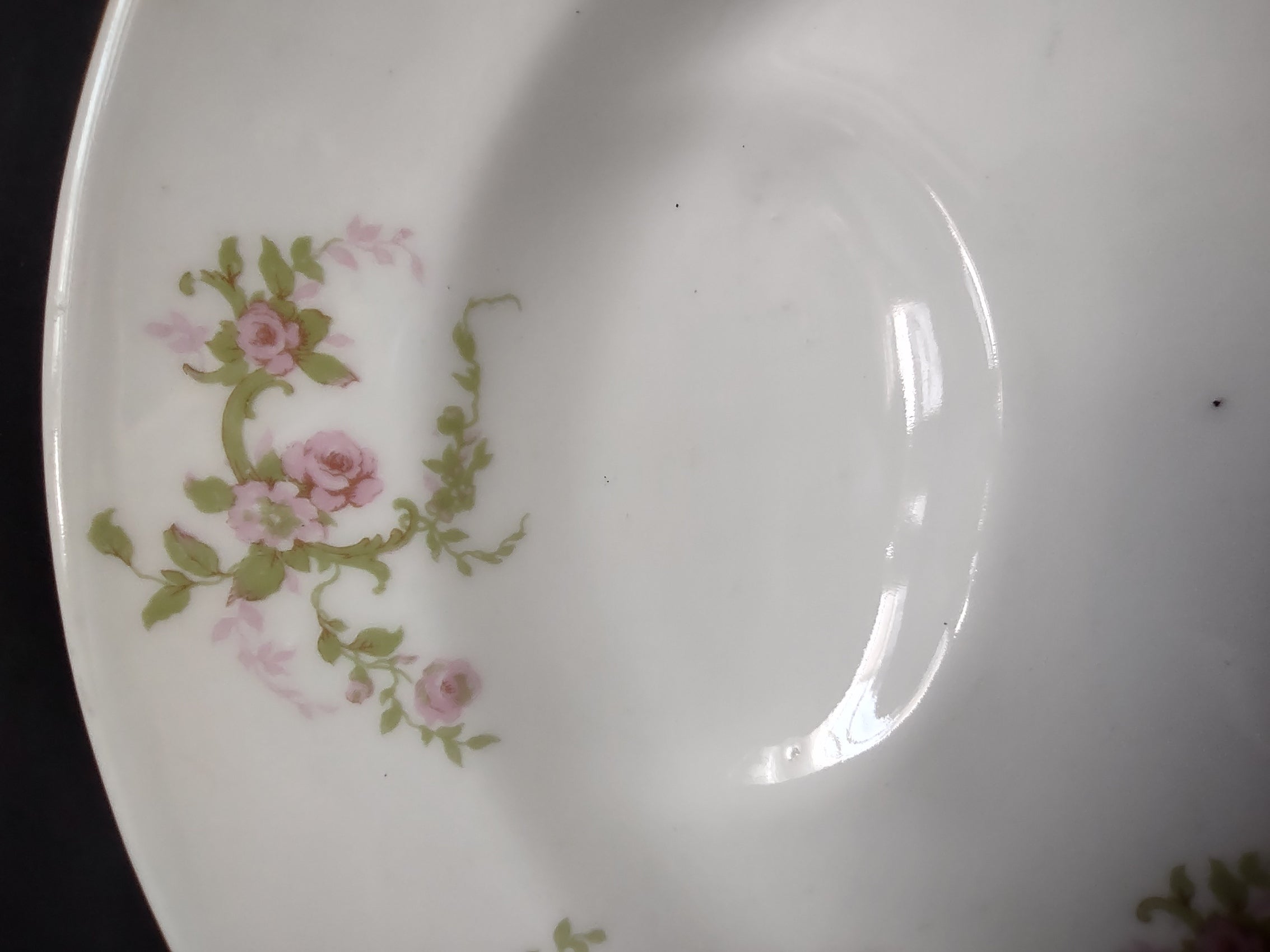 Haviland Limoges Oval Serving Platter 13-1/2" Pink Rose Green Ribbon (lot 888)
