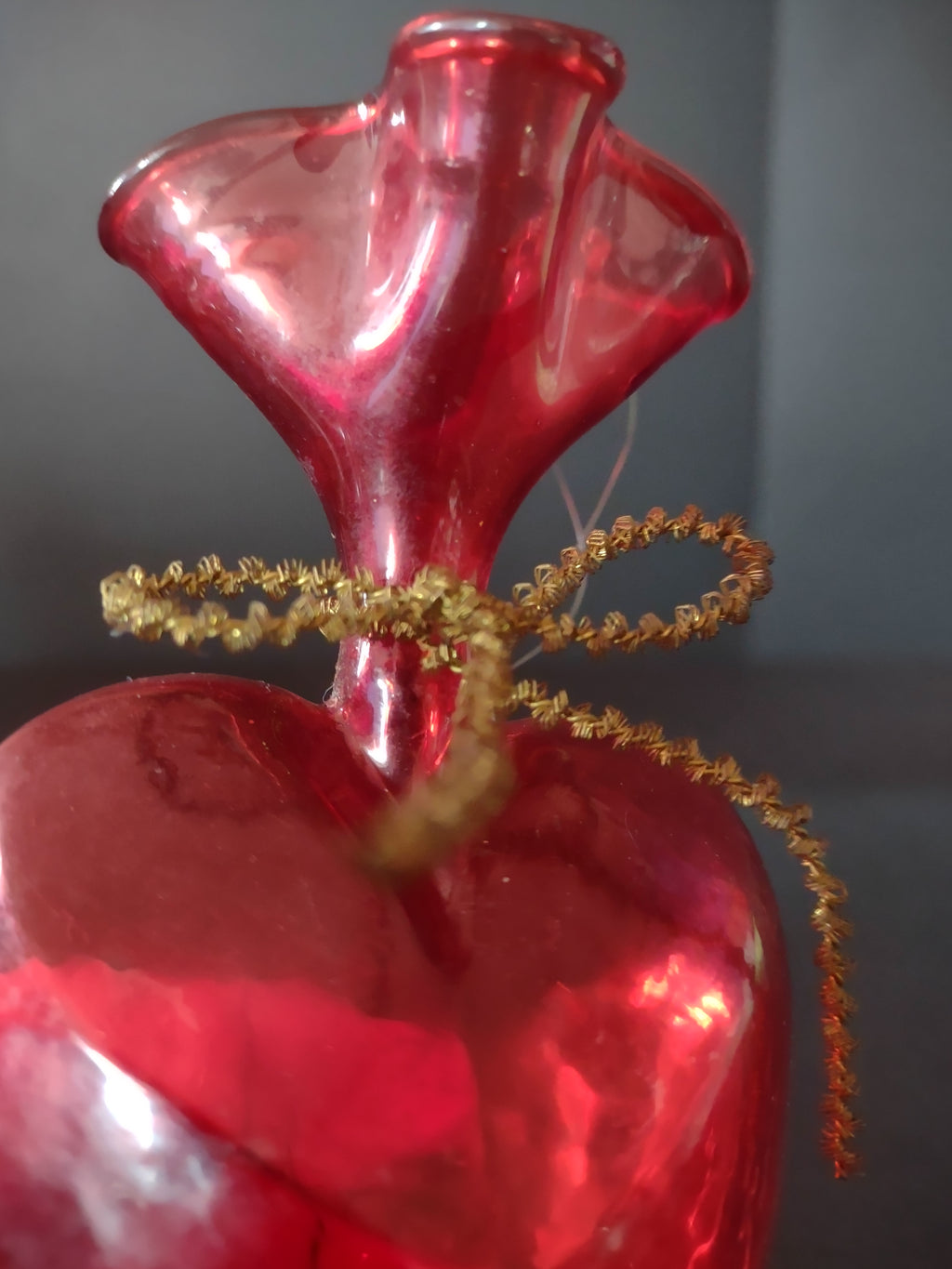 Vintage Valentine Translucent Red 3D Heart Pouch Ornament Glass (Lot 4747)