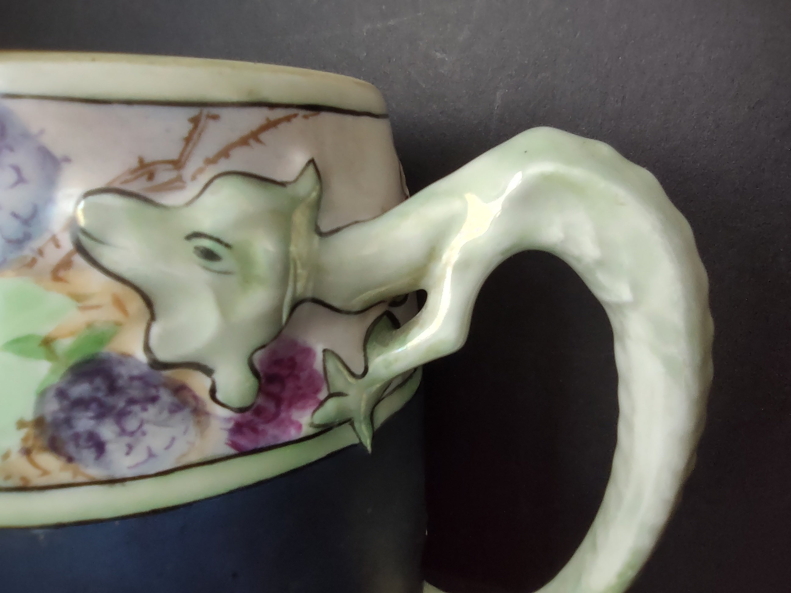 Lizard Handle Chalkboard Ceramic Blue Green Cup Mug