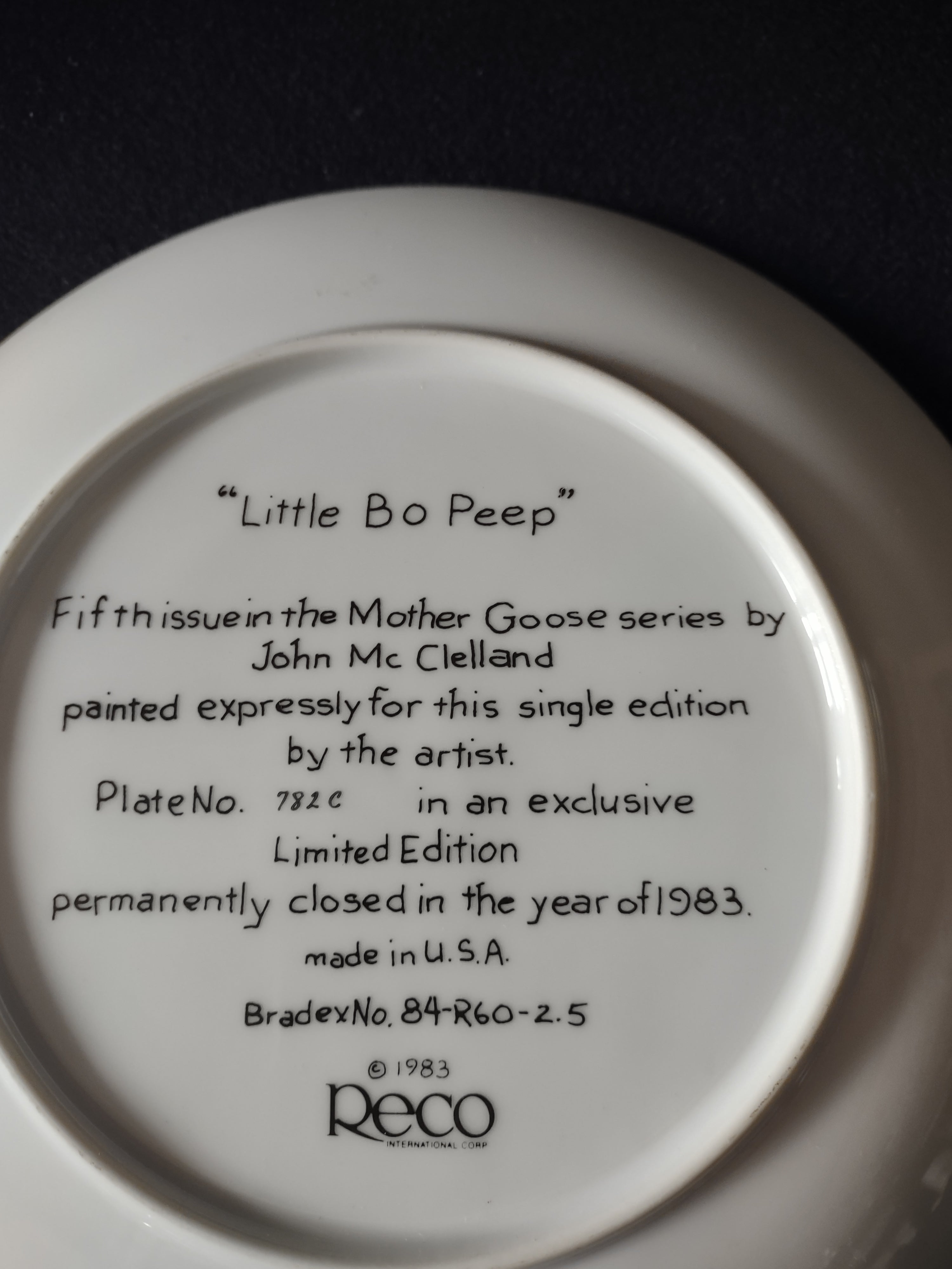 Vintage Mother Goose Collector Plate 5th Issue Little Bo Peep (Lot 5115)
