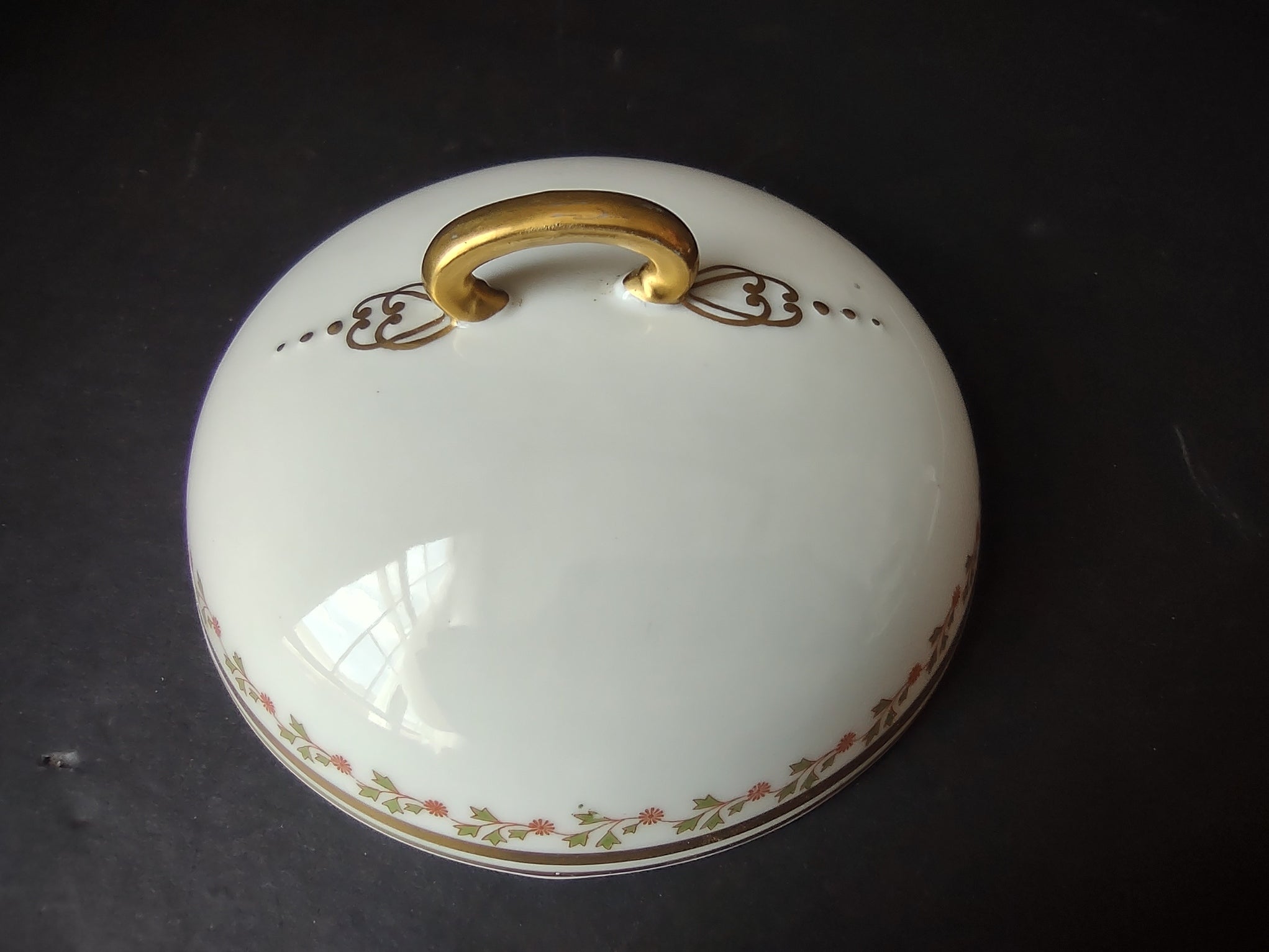 Old Abbey France Limoges Butter Dish Lid ONLY Clover Gold Trim (lot 869)