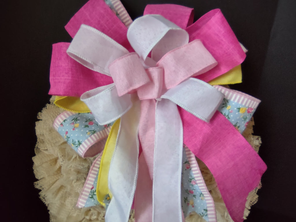 Handmade Easter Colors Spring Wreath Mesh Ribbon 18" (lot 1453)