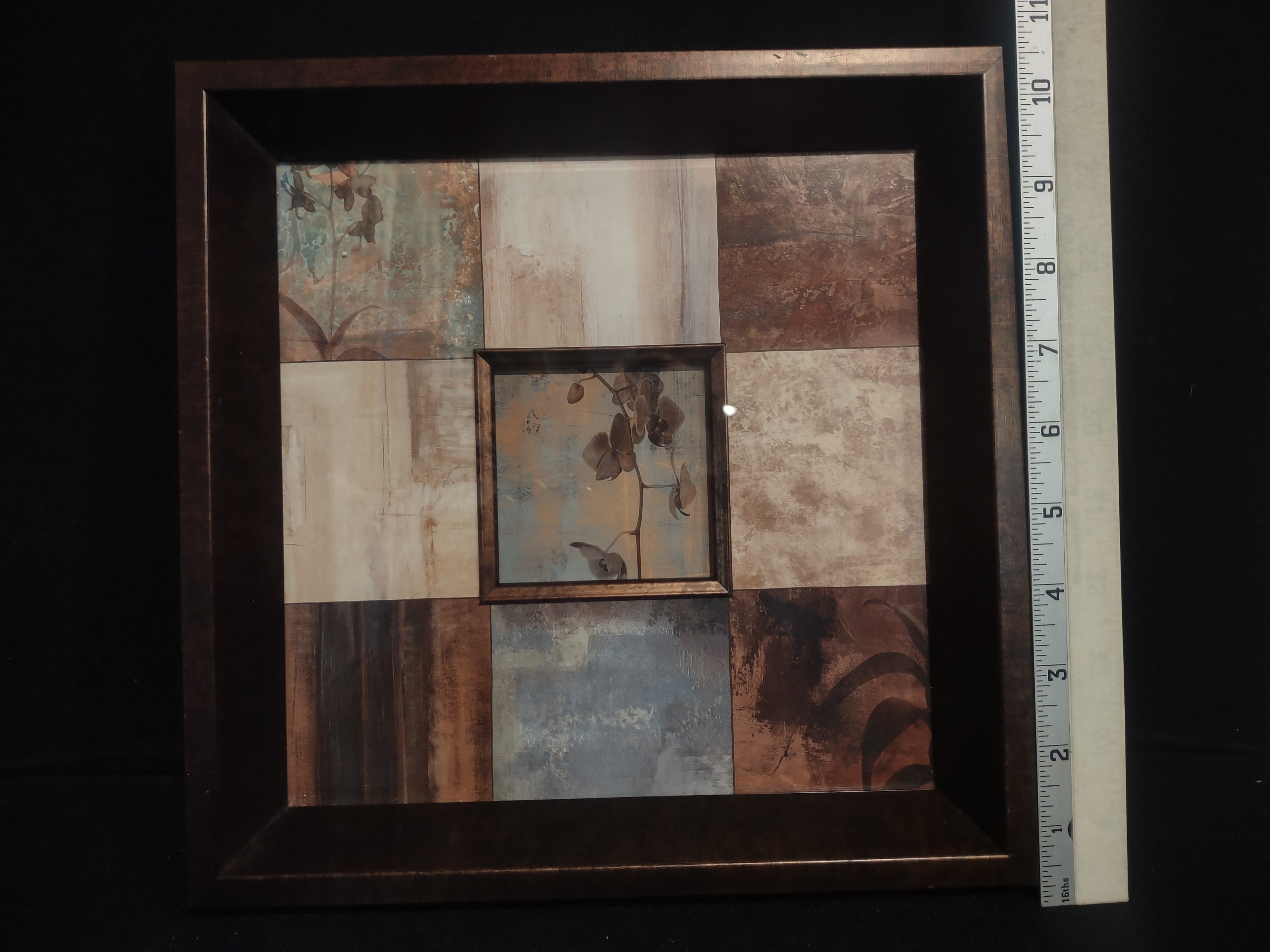Orchid Brown Green Design Squares Picture (lot 2509c)