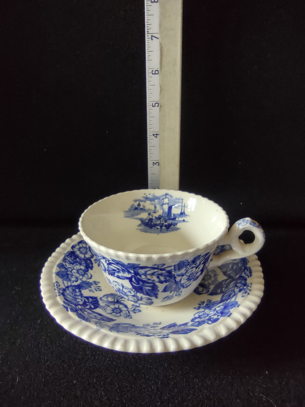 Vintage Copeland Spode Teacup Saucer Old Salem Blue Earthenware (Lot 5815)