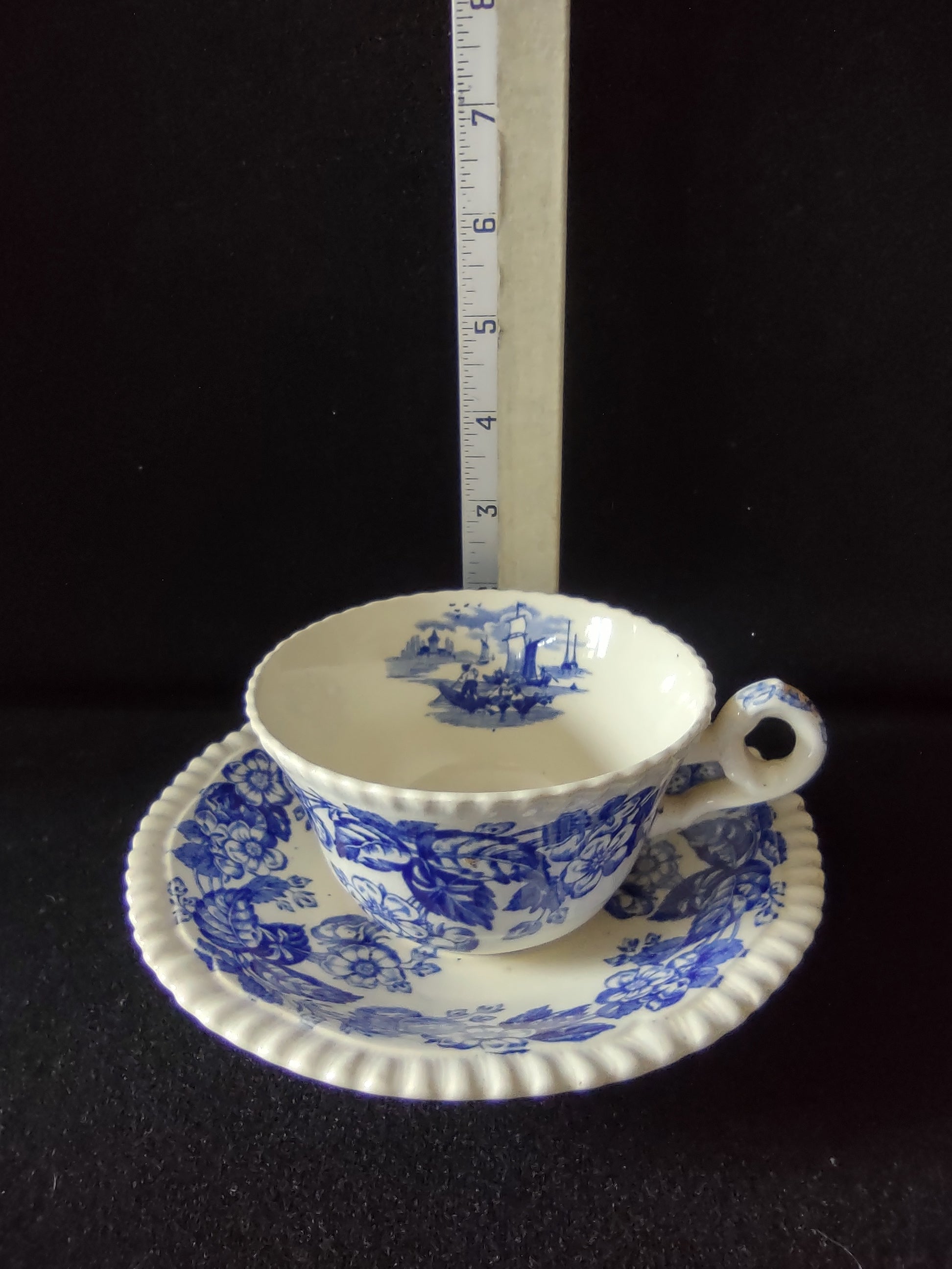 Vintage Copeland Spode Teacup Saucer Old Salem Blue Earthenware (Lot 5815)
