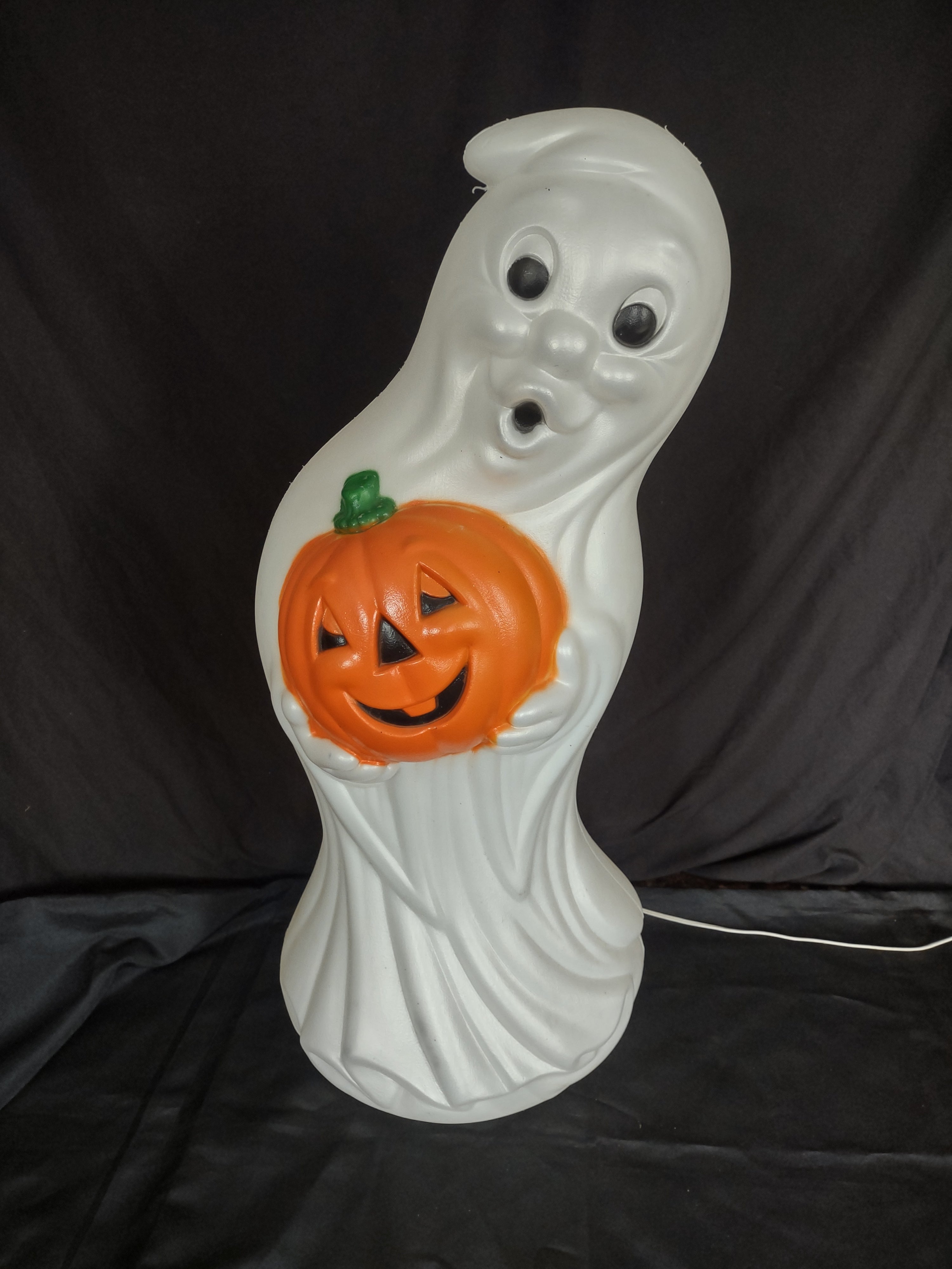 Vintage 33" General Foam Halloween Ghost Holding Pumpkin Blow Mold (lot 3254j)