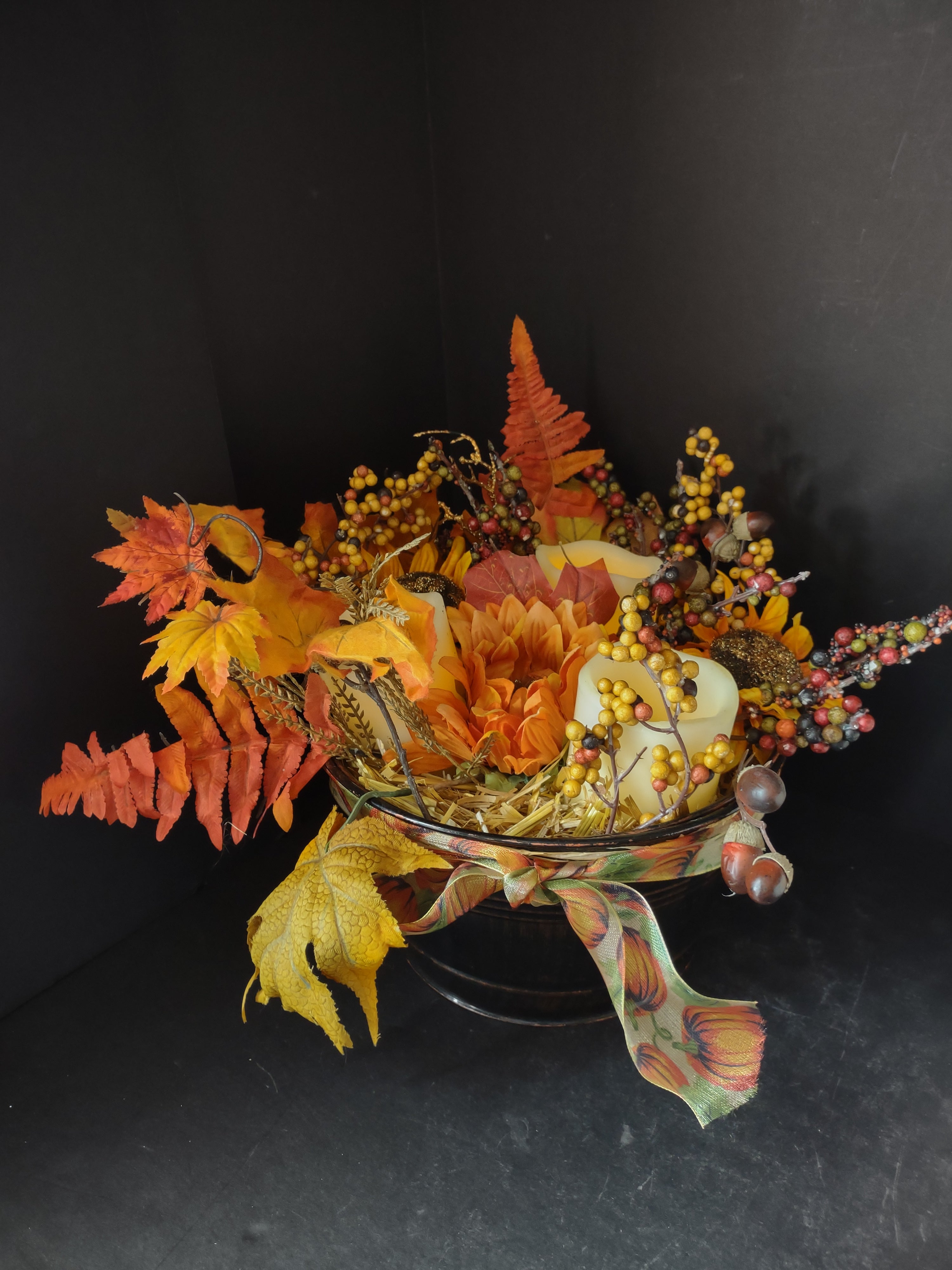Halloween Thanksgiving Fall Centerpiece LED Flickering Candle w/Remote (Lot 3136