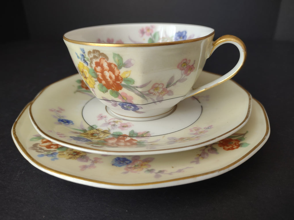Haviland Limoges Yellow Jewel Tea Cup Saucer Dessert Plate Floral (lot 817)